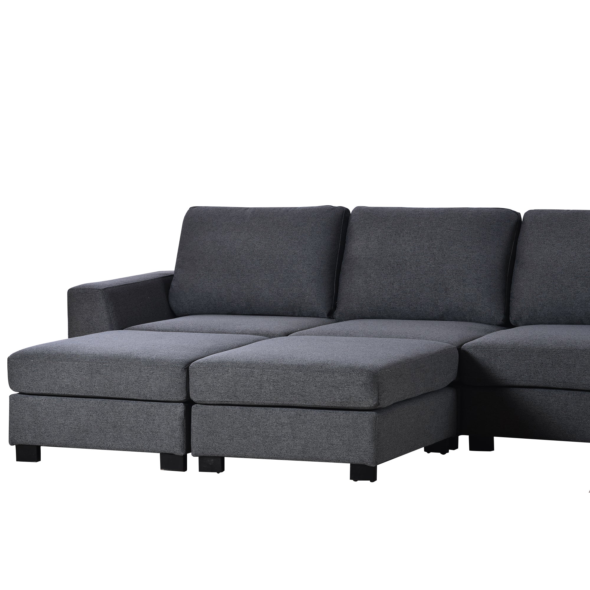 130.7" Polyester Flared Arm Sofa with Removable Ottomans