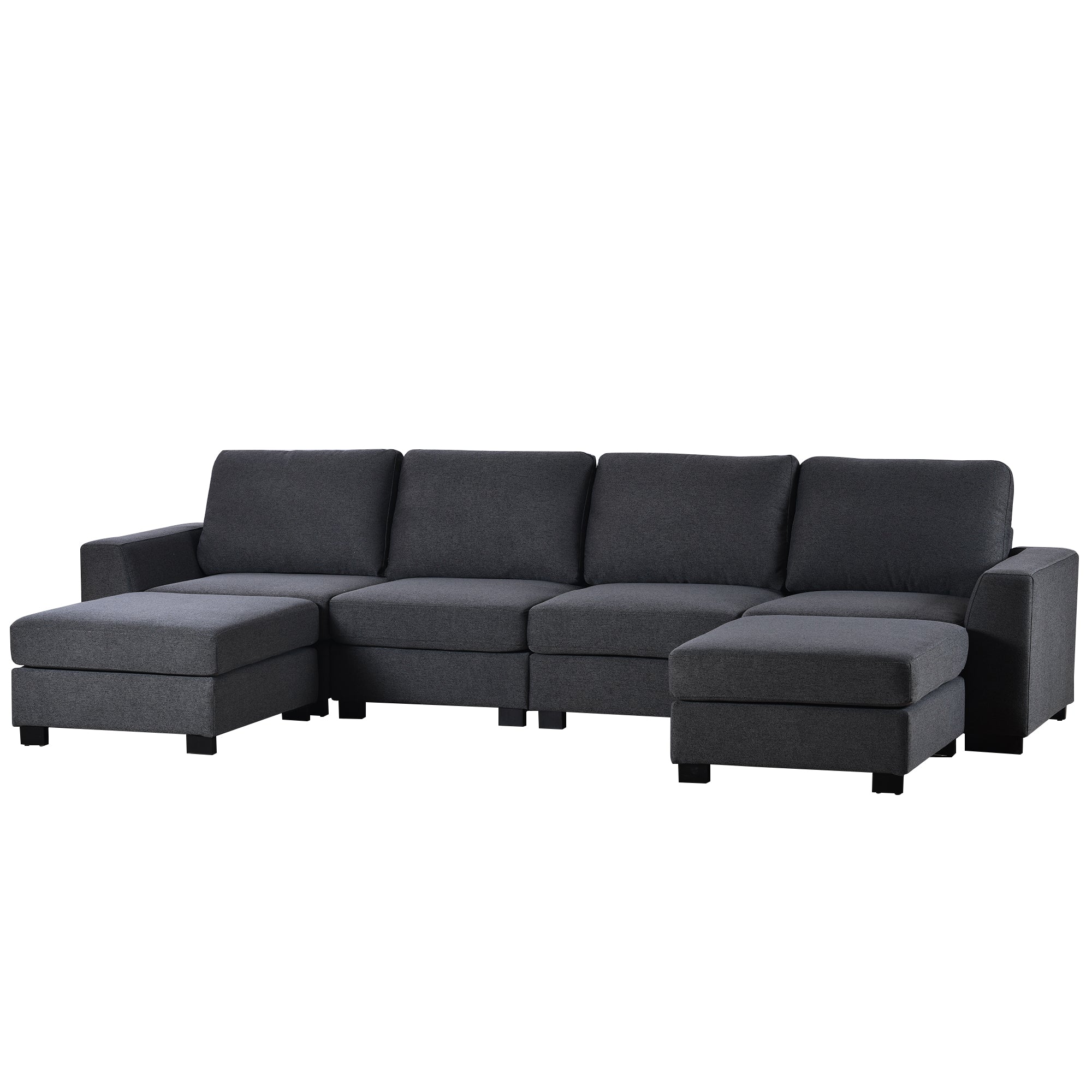 130.7" Polyester Flared Arm Sofa with Removable Ottomans