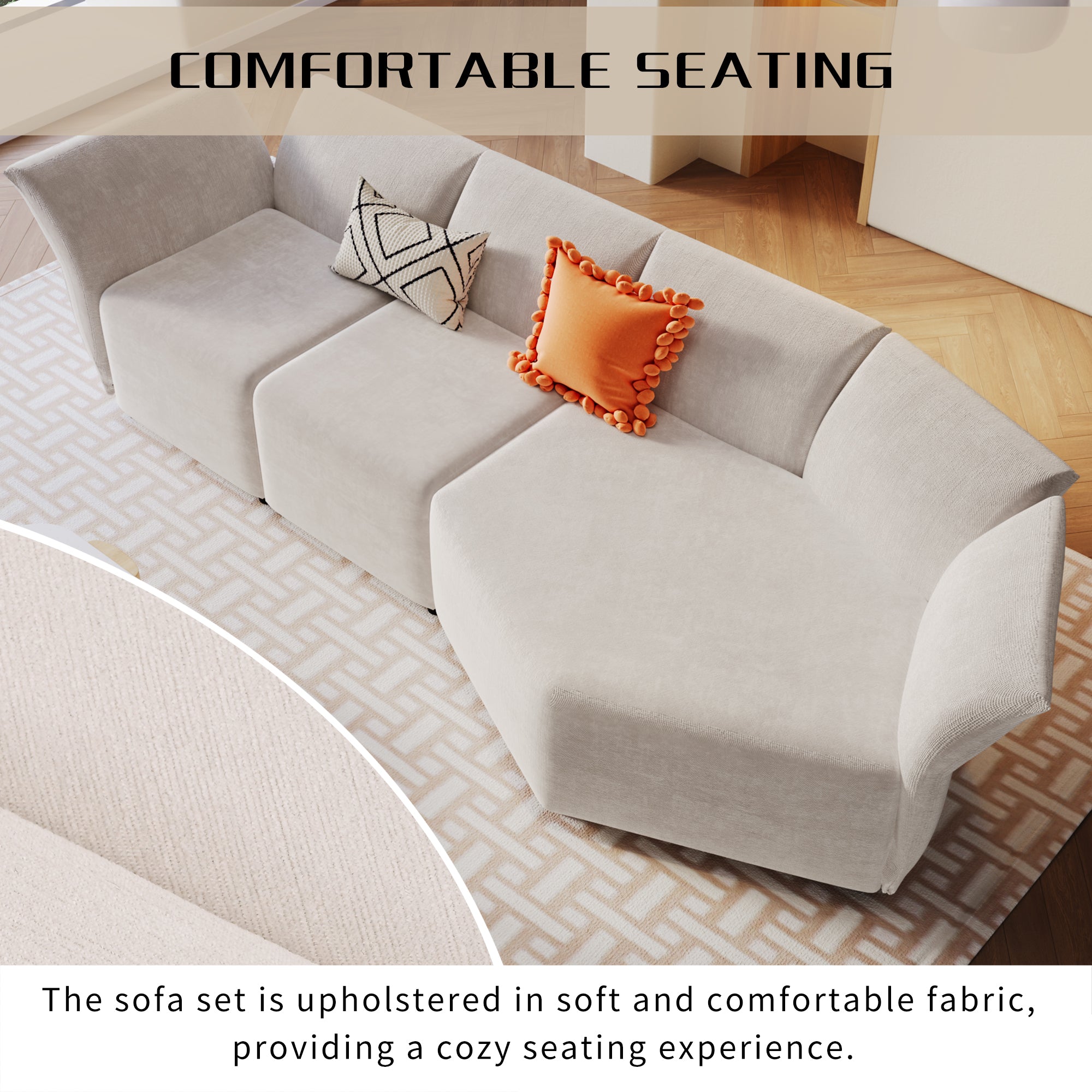 106.3" Polyester Stylish Sofa Set Adjustable Back