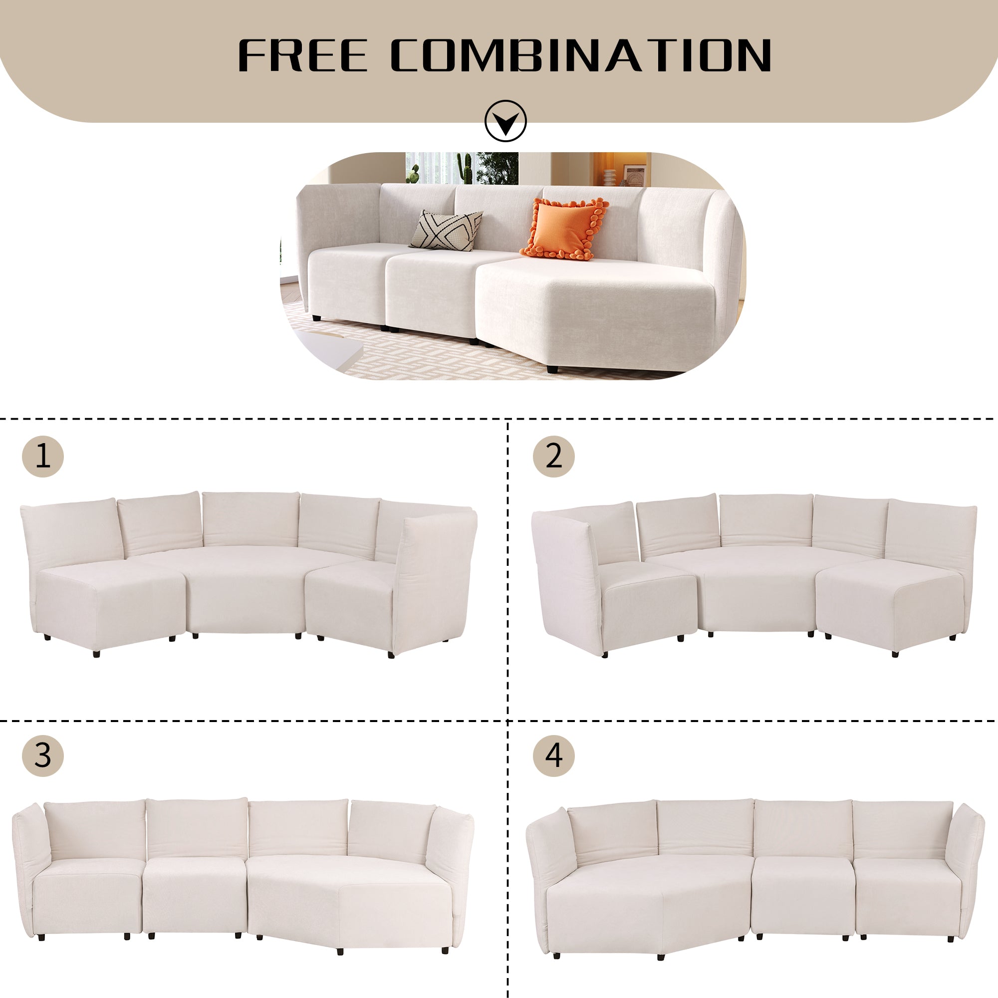 106.3" Polyester Stylish Sofa Set Adjustable Back