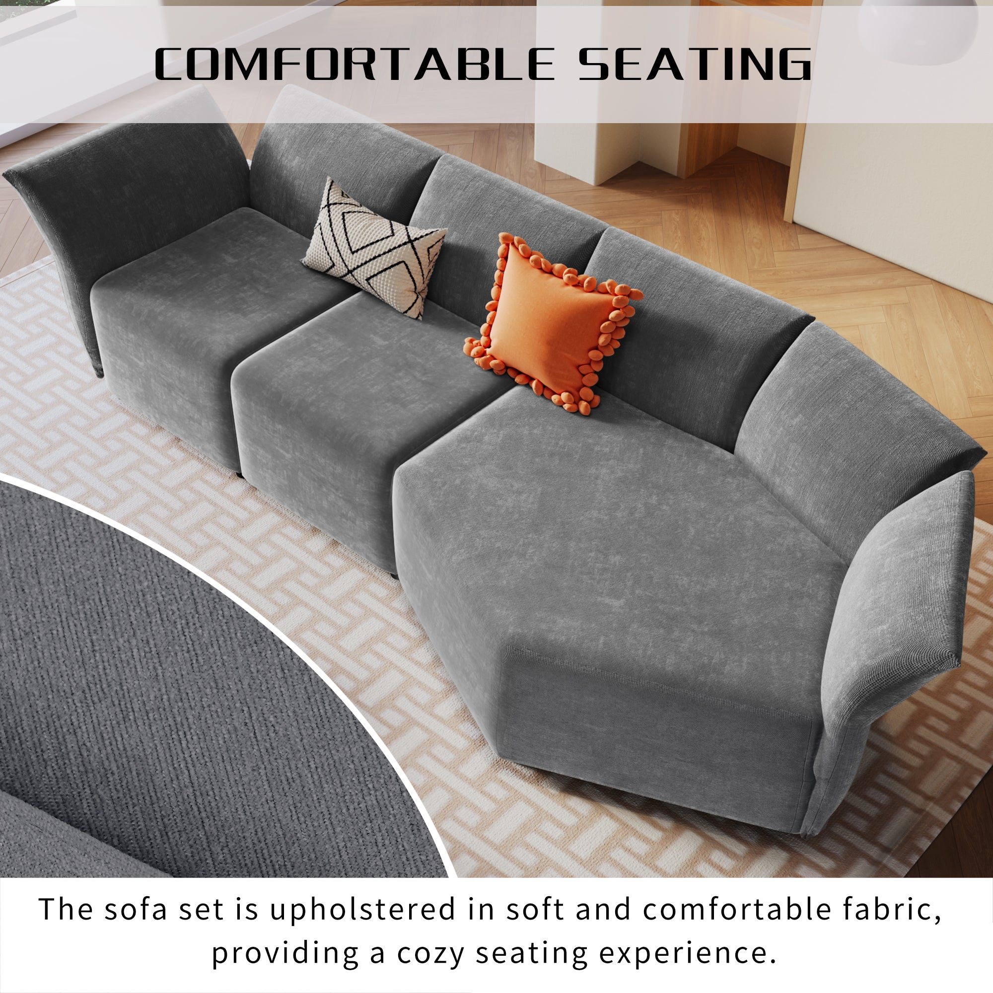 106.3" Polyester Stylish Sofa Set Adjustable Back