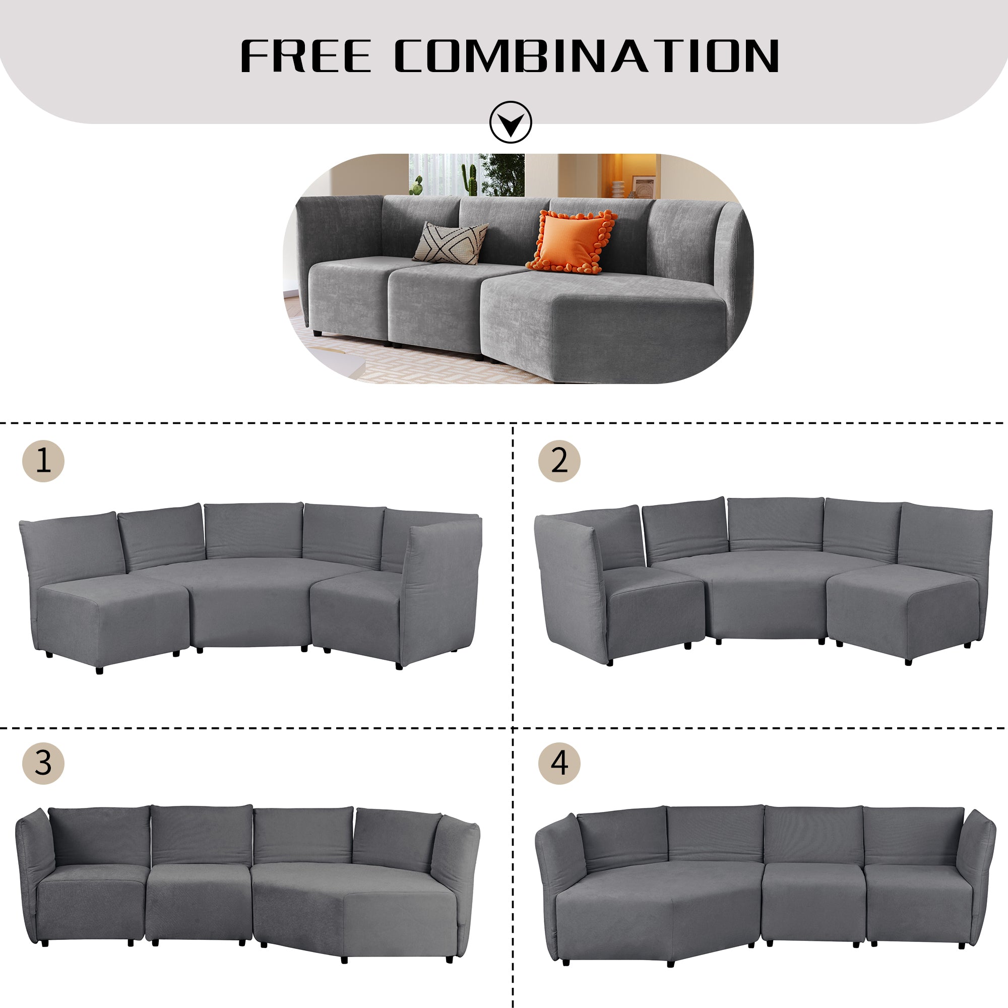 106.3" Polyester Stylish Sofa Set Adjustable Back