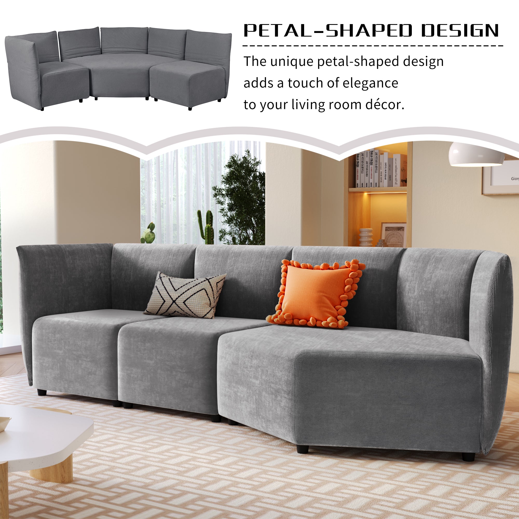 106.3" Polyester Stylish Sofa Set Adjustable Back