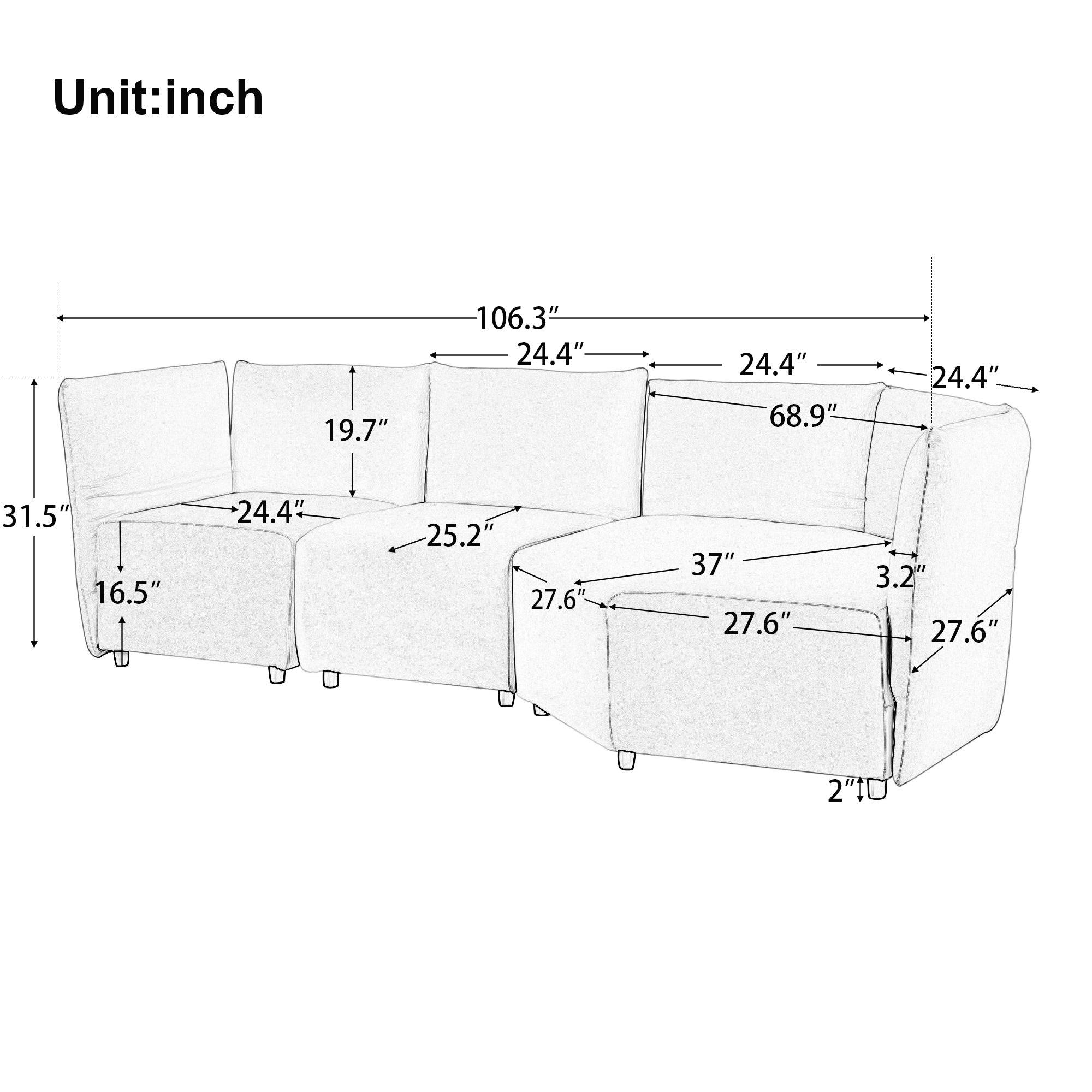 106.3" Polyester Stylish Sofa Set Adjustable Back