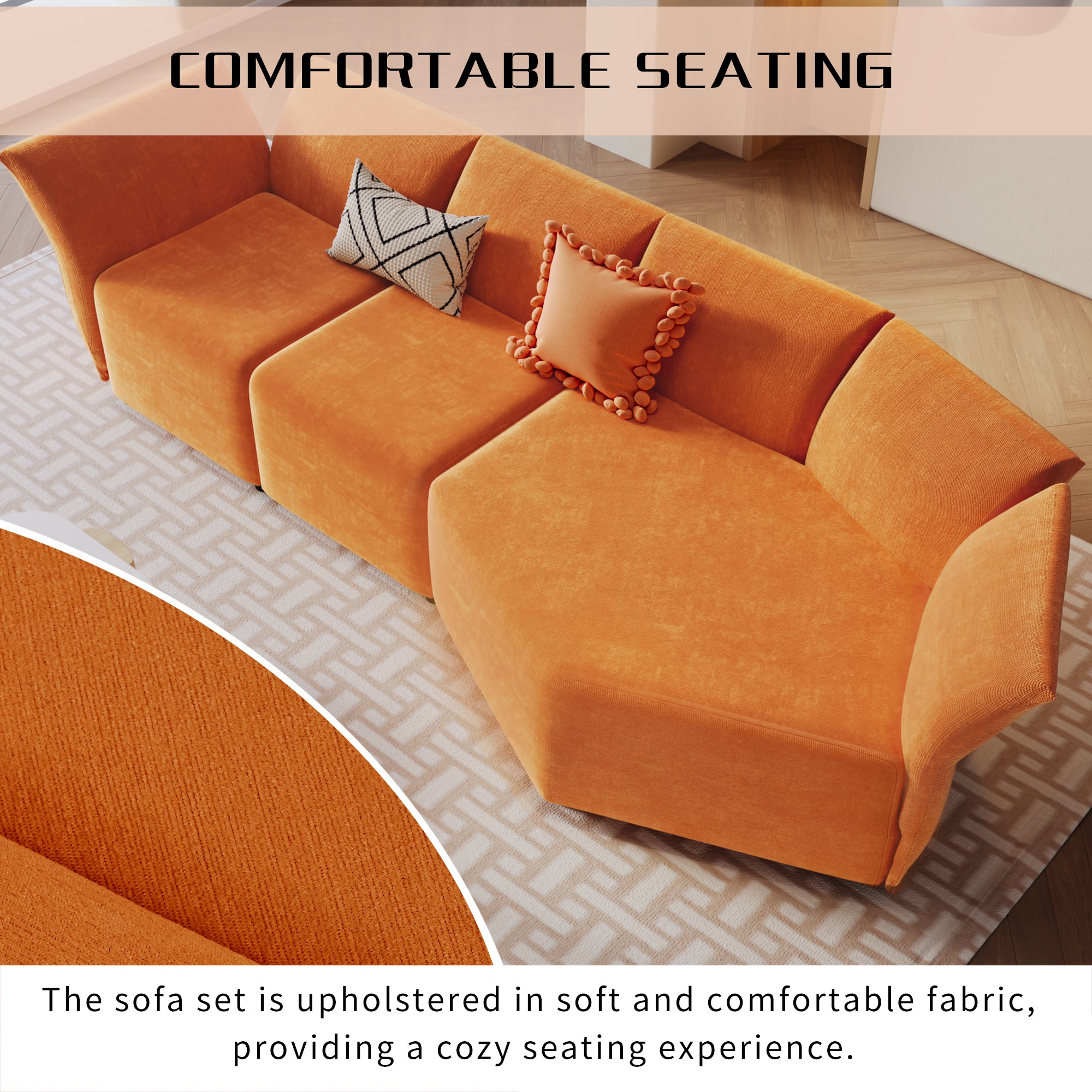 106.3" Polyester Stylish Sofa Set Adjustable Back