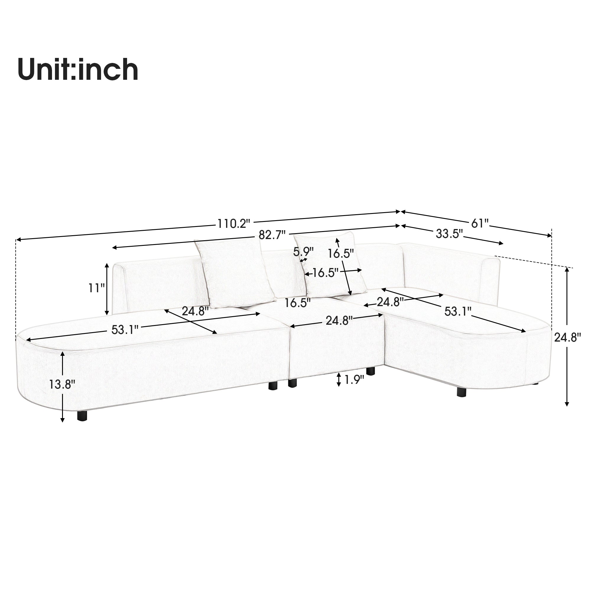 110.2" Chenille Luxury Modern Style Living Room Upholstery Sofa