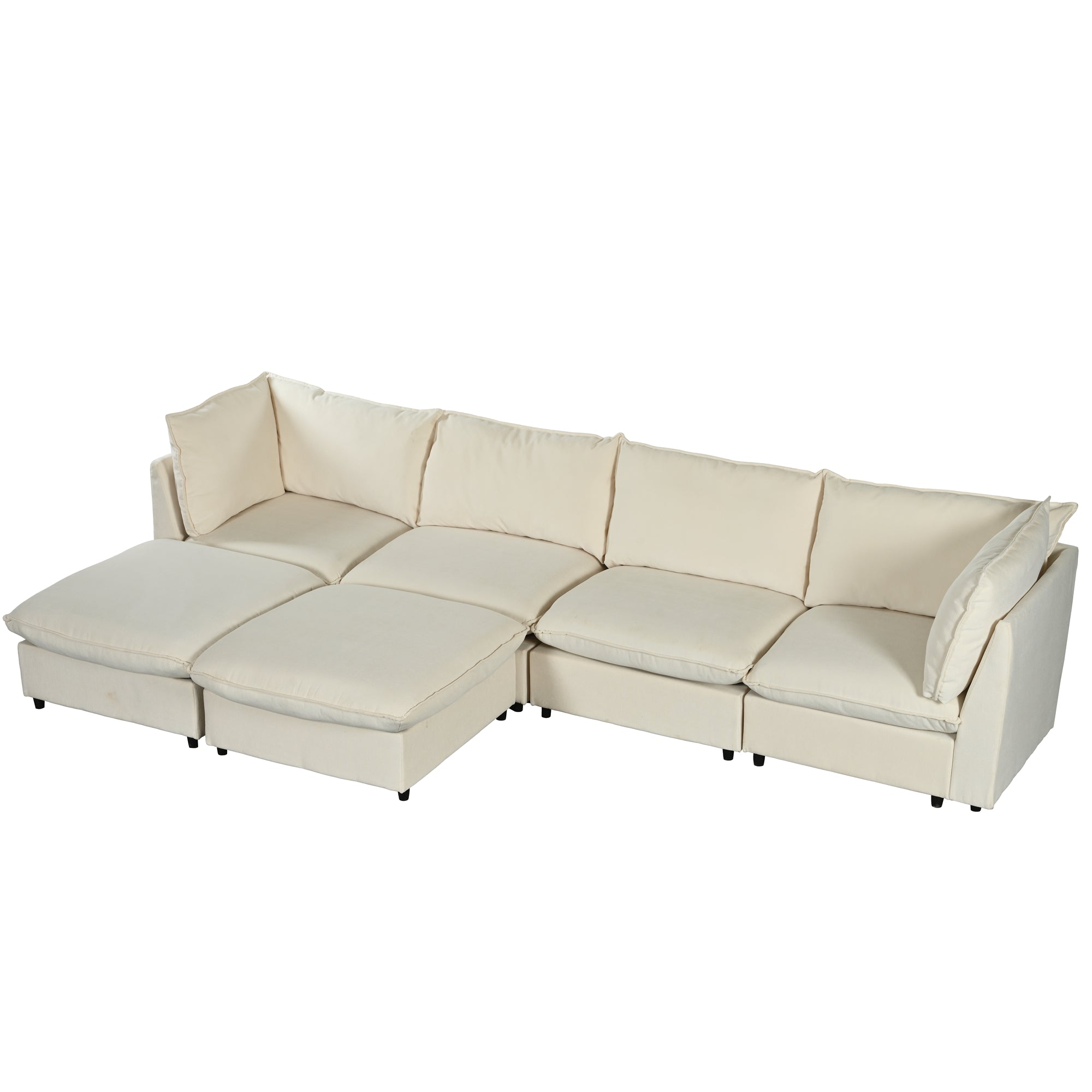 136.6" Polyester Flared Arm Sofa Chaise with Removable Cushions