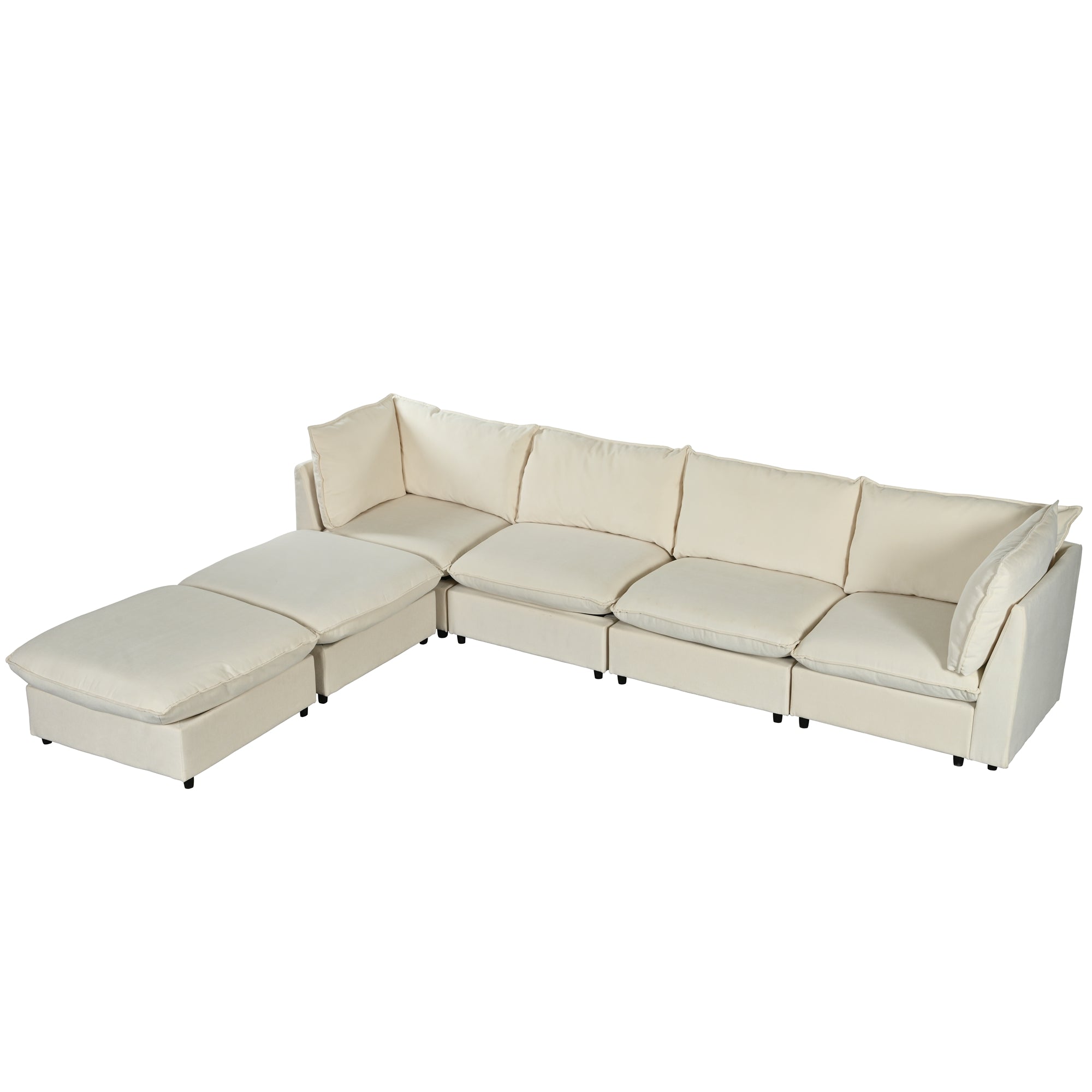 136.6" Polyester Flared Arm Sofa Chaise with Removable Cushions