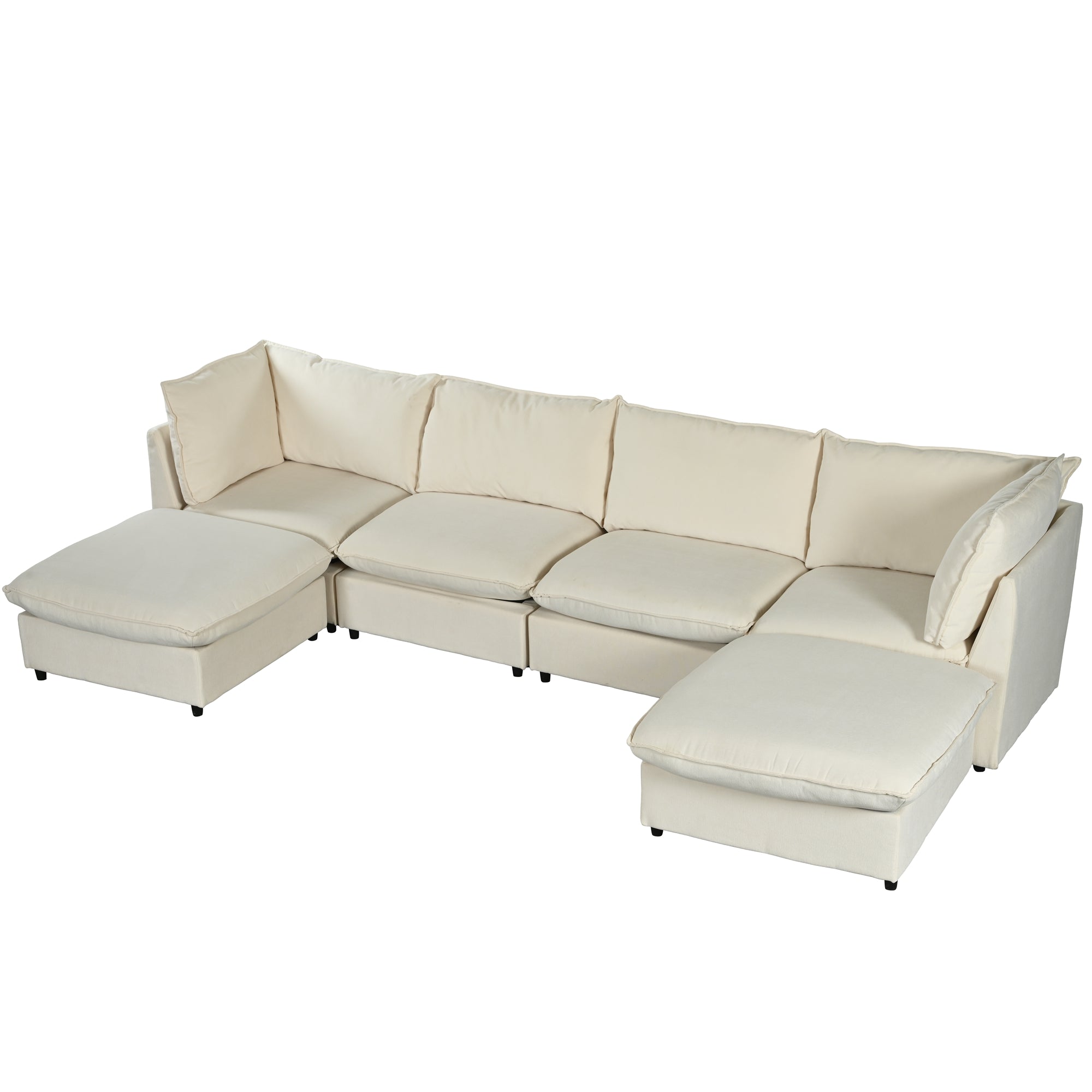 136.6" Polyester Flared Arm Sofa Chaise with Removable Cushions