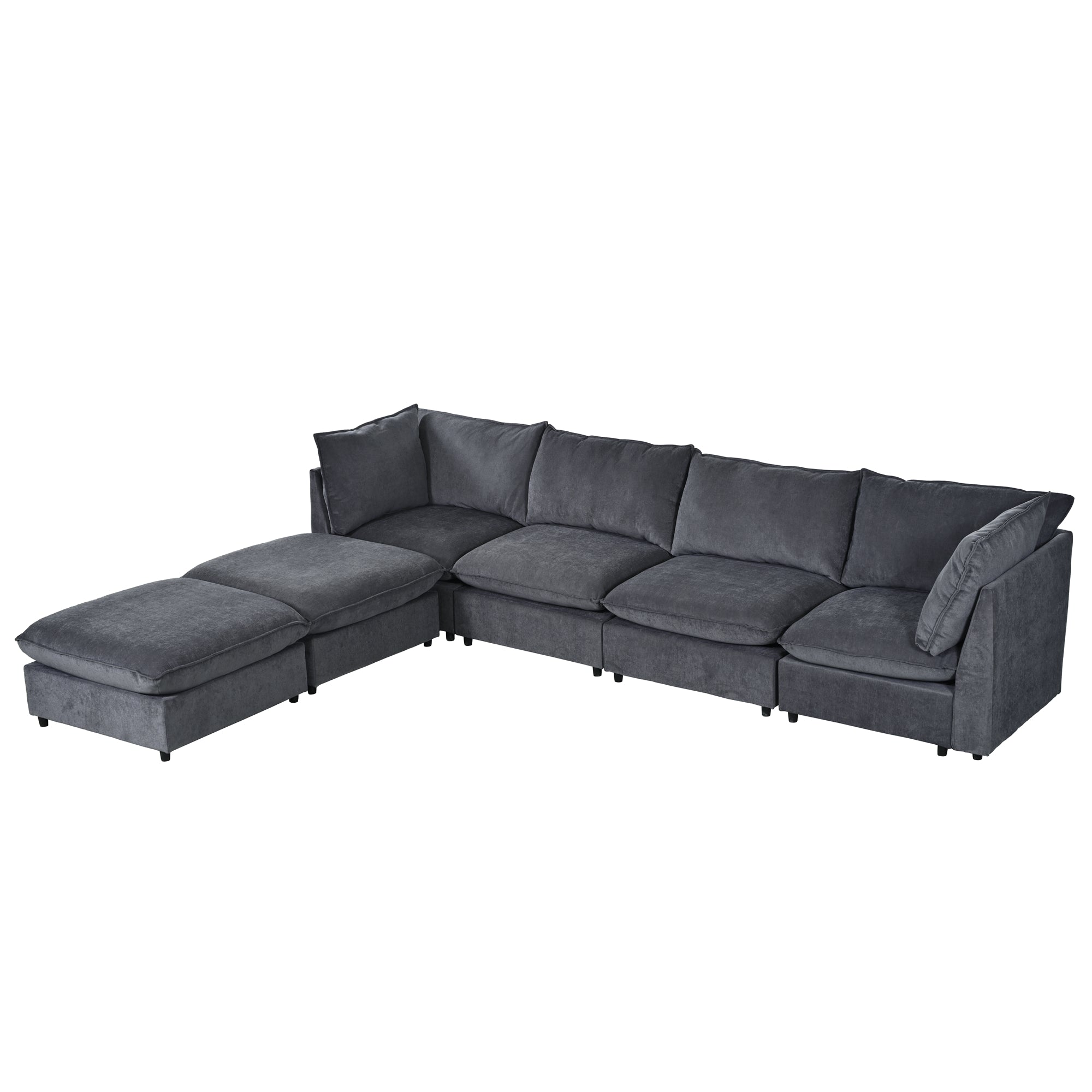 136.6" Polyester Flared Arm Sofa Chaise with Removable Cushions