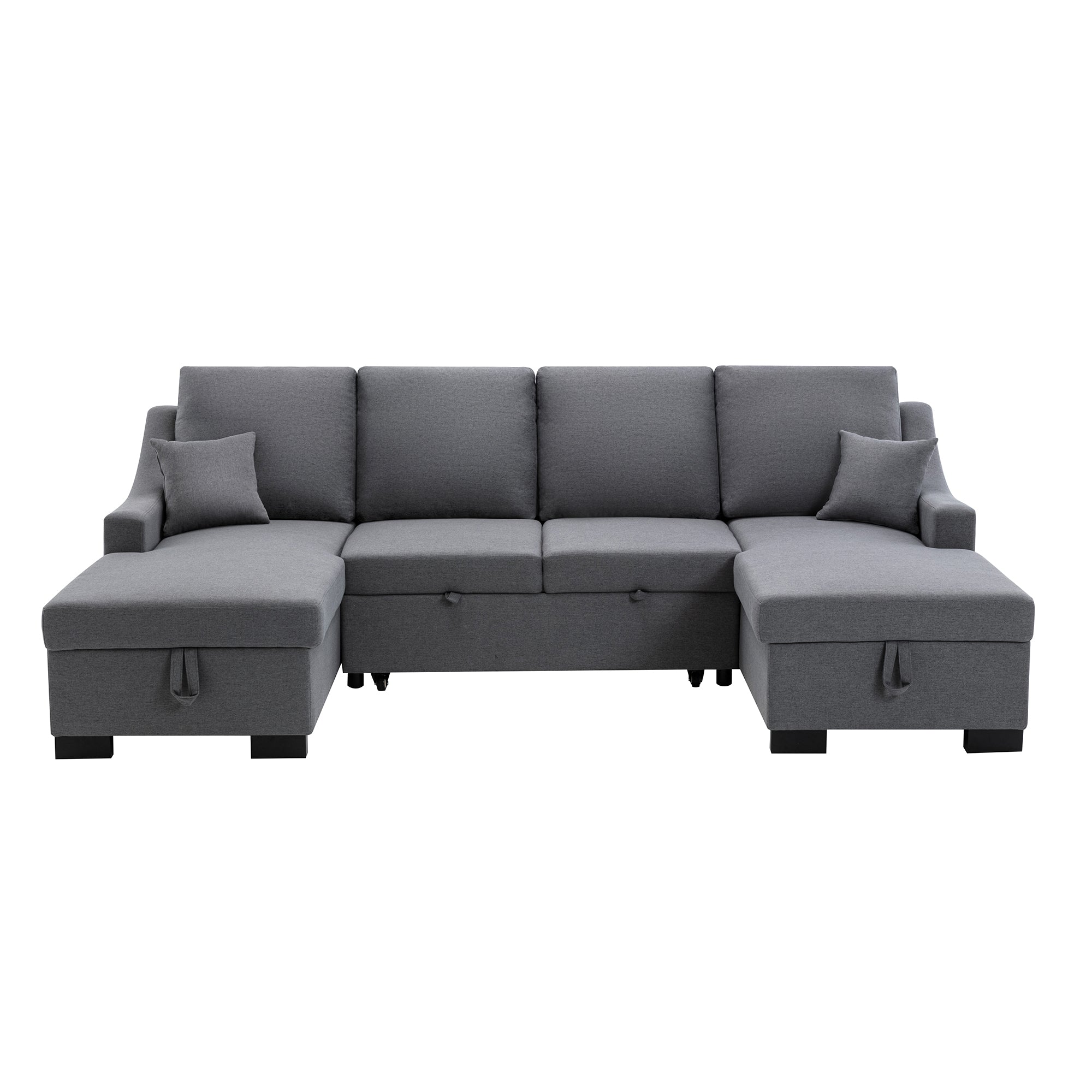 104.7" Linen Recessed Arm Sleeper Sectional Sofa with Double Storage Spaces