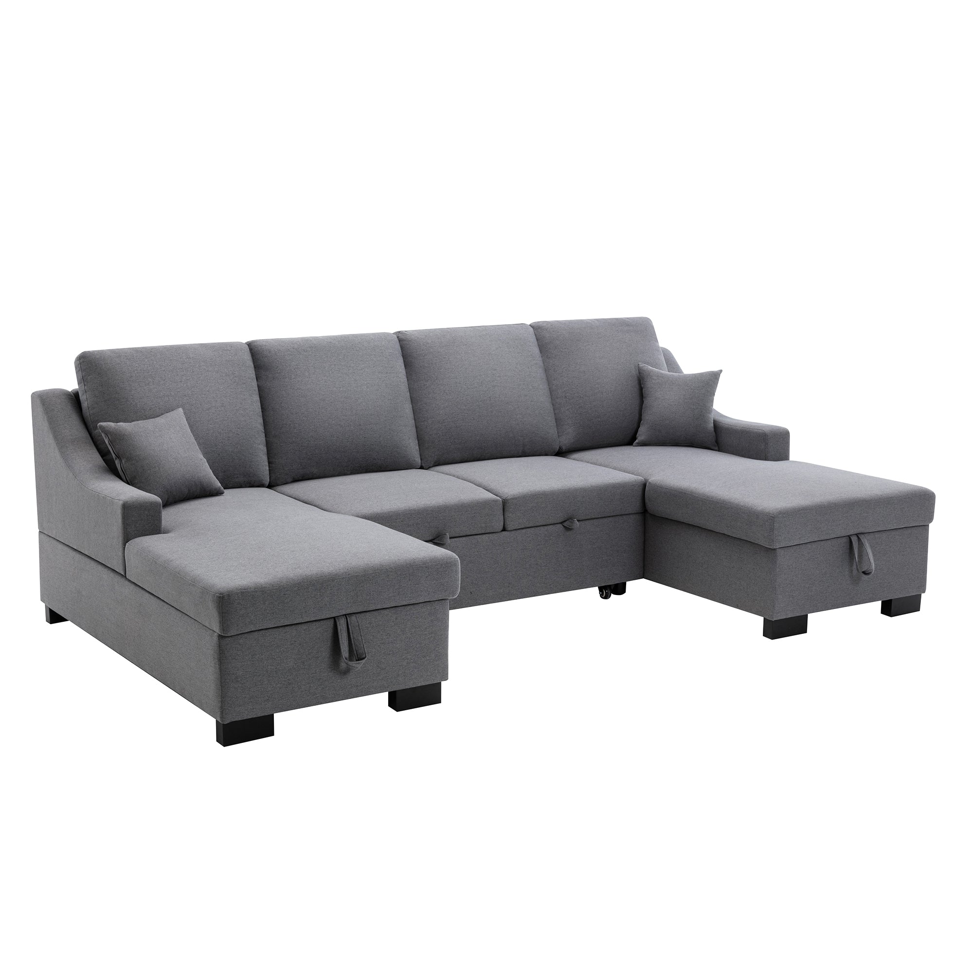 104.7" Linen Recessed Arm Sleeper Sectional Sofa with Double Storage Spaces