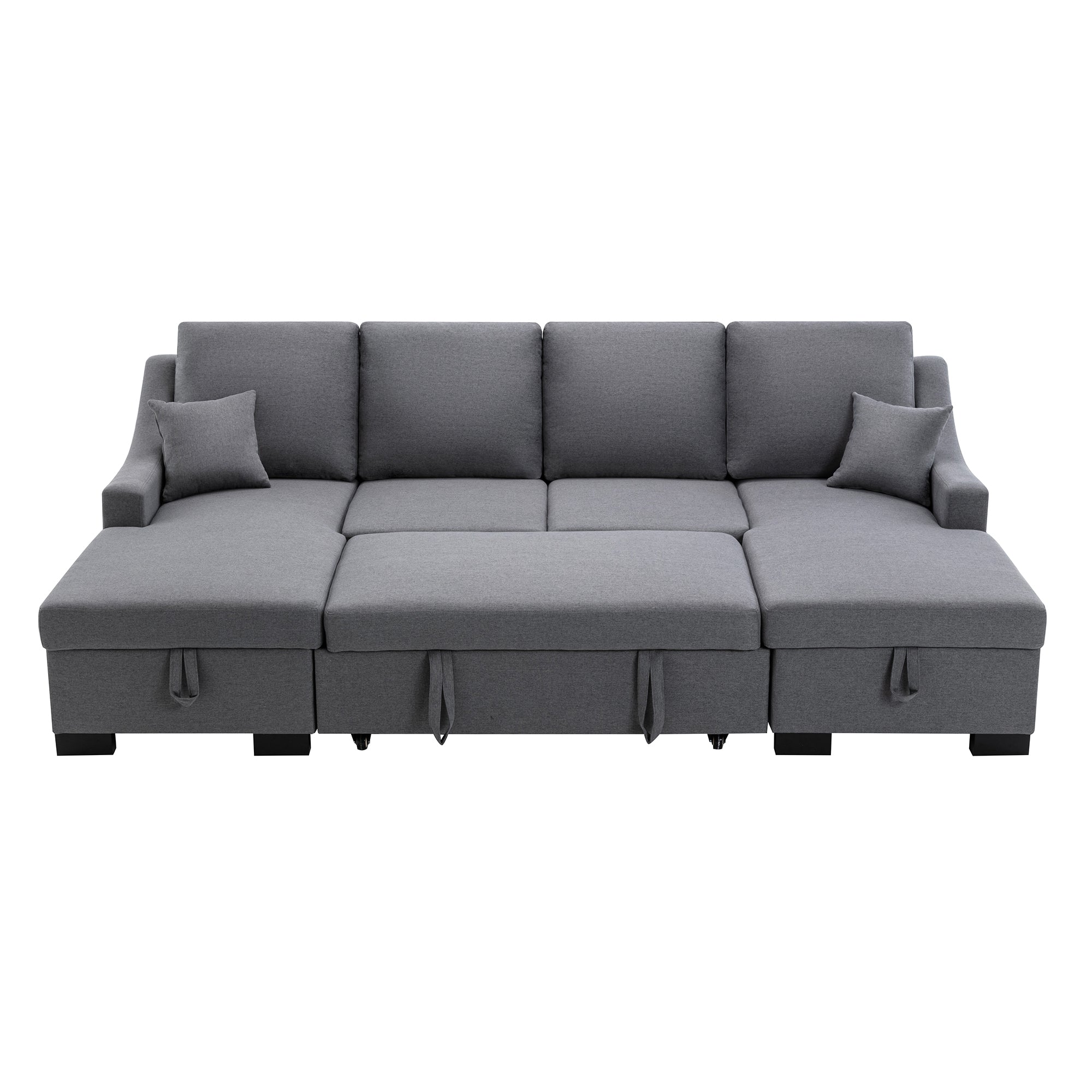 104.7" Linen Recessed Arm Sleeper Sectional Sofa with Double Storage Spaces