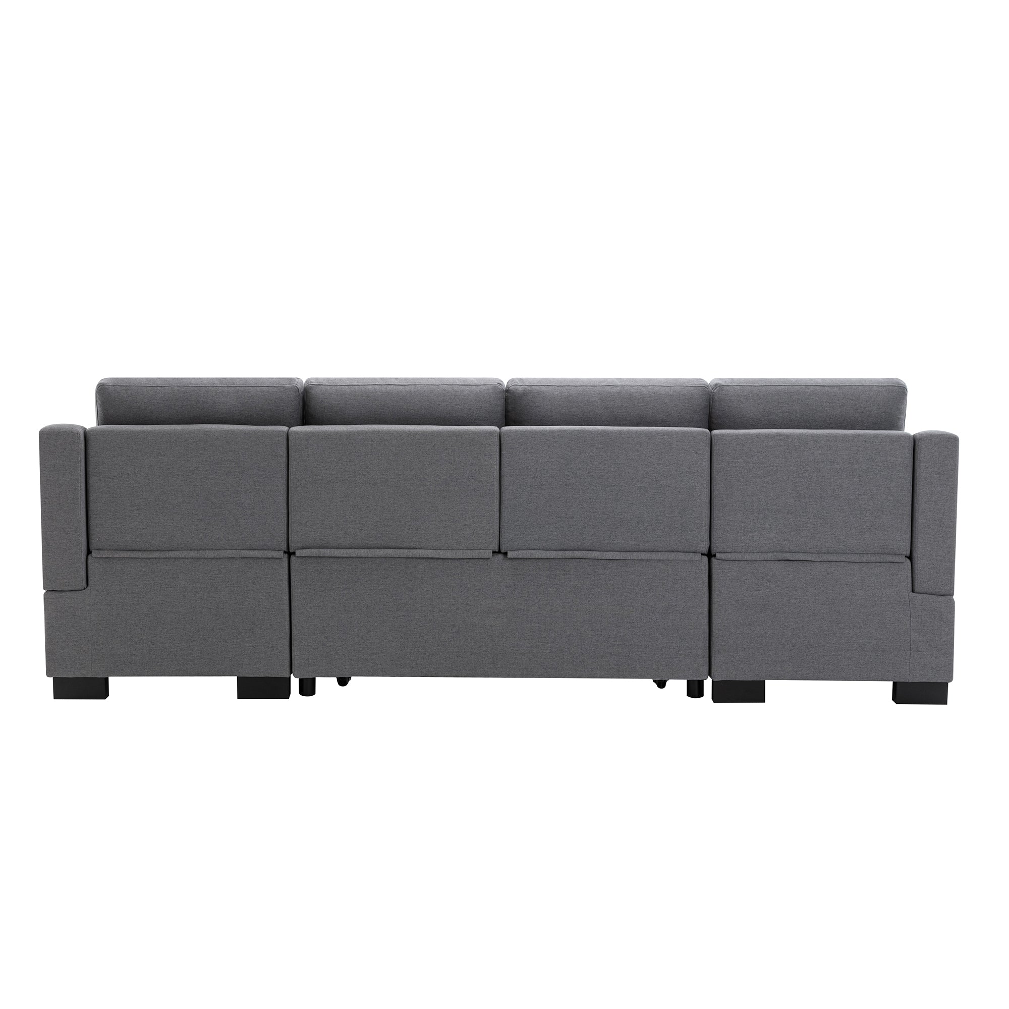 104.7" Linen Recessed Arm Sleeper Sectional Sofa with Double Storage Spaces