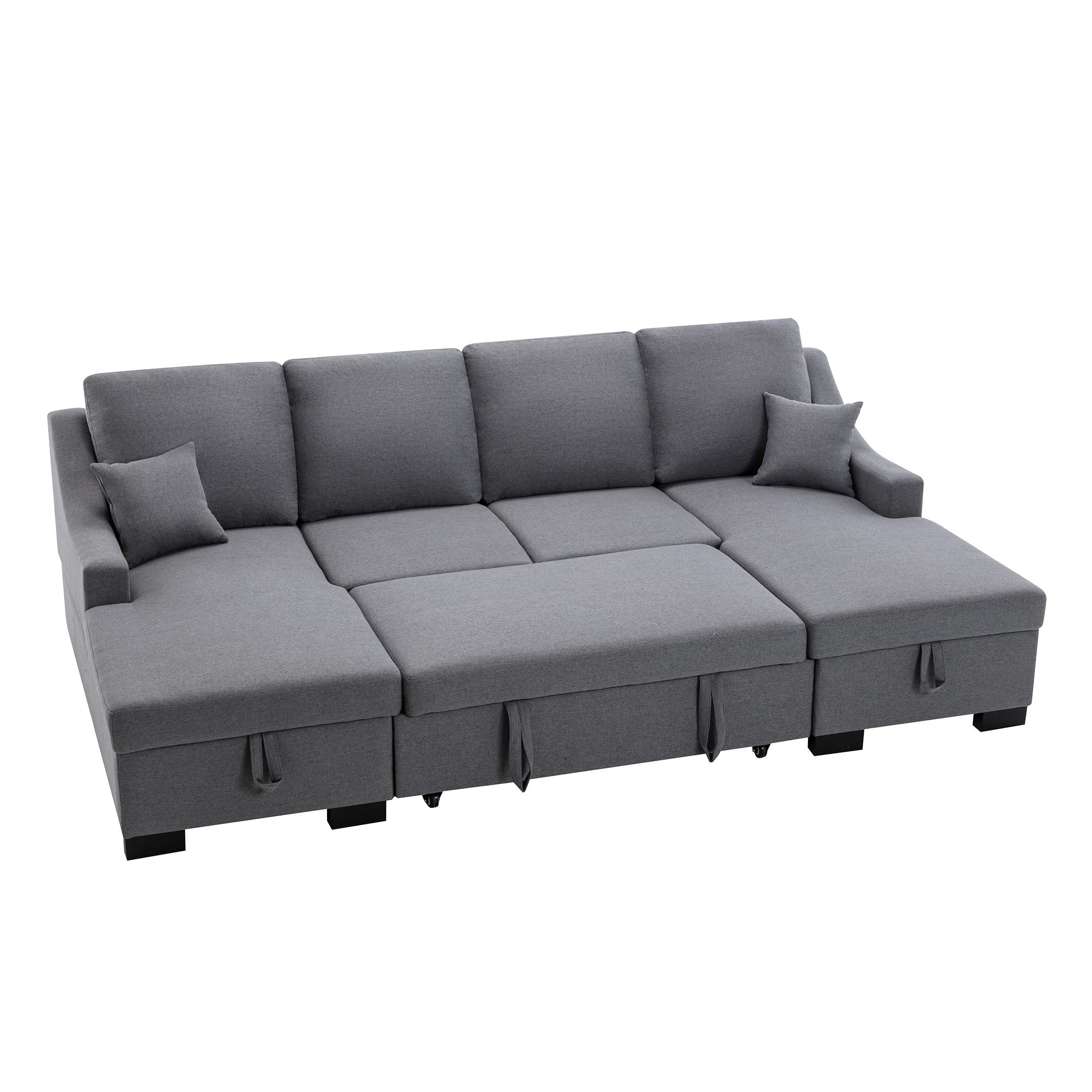 104.7" Linen Recessed Arm Sleeper Sectional Sofa with Double Storage Spaces