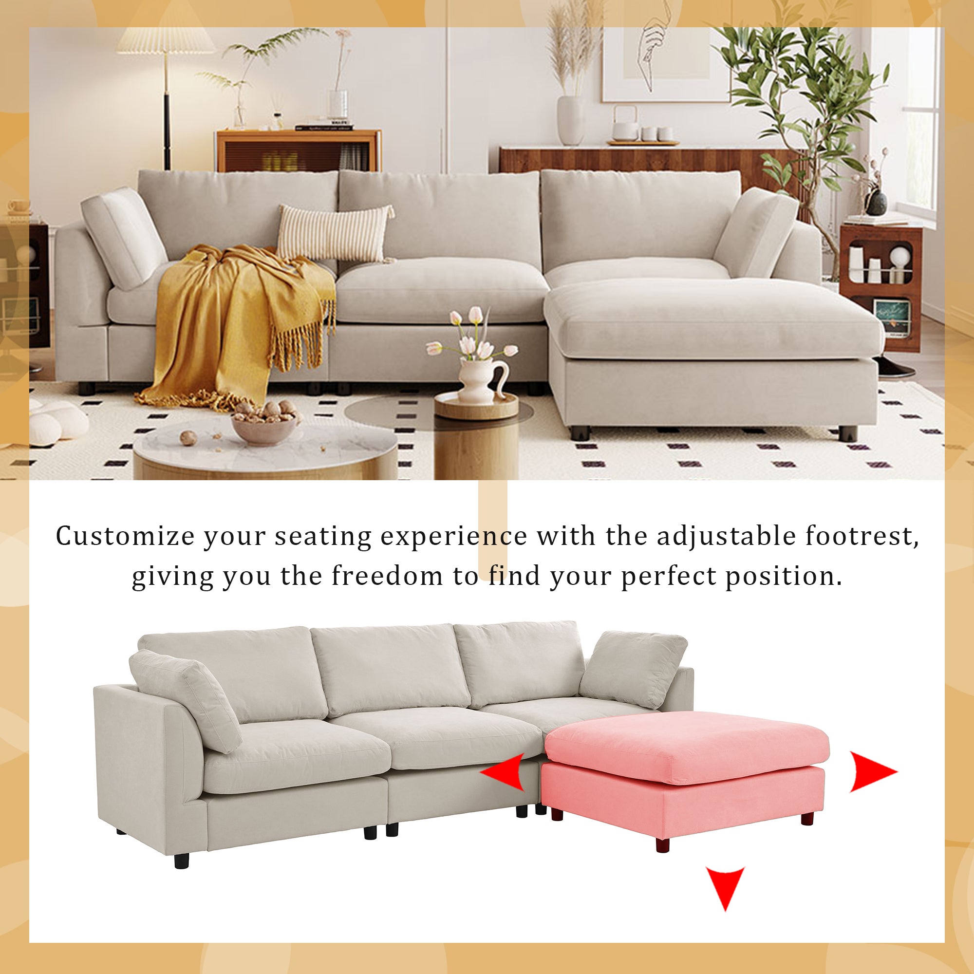 113" Polyester Pillow top Arm Convertible Sectional Sofa