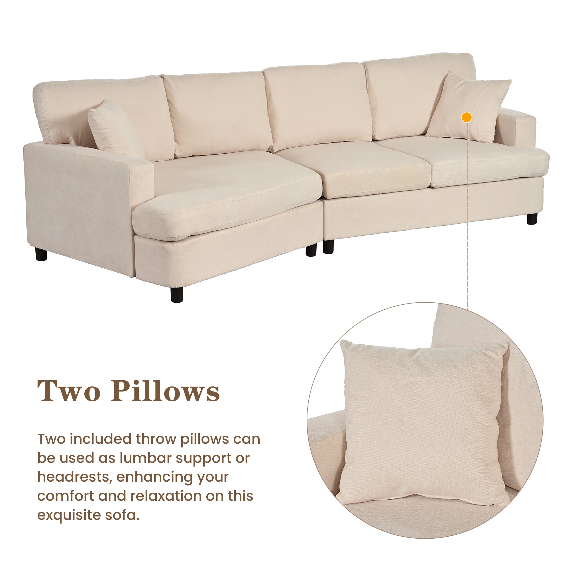 111.4" Polyester Square Arm Sofa and Pillows