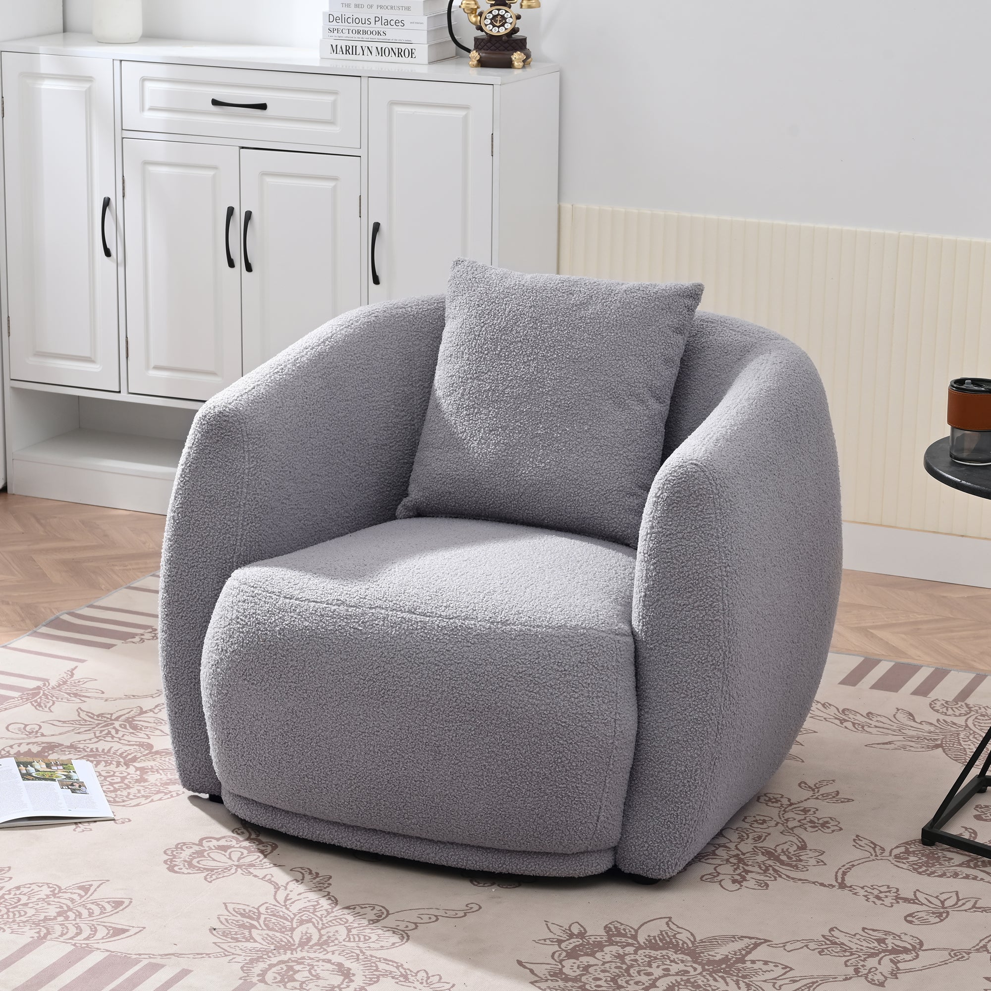 32.6" Polyester Modern Arm Chair and Pillow