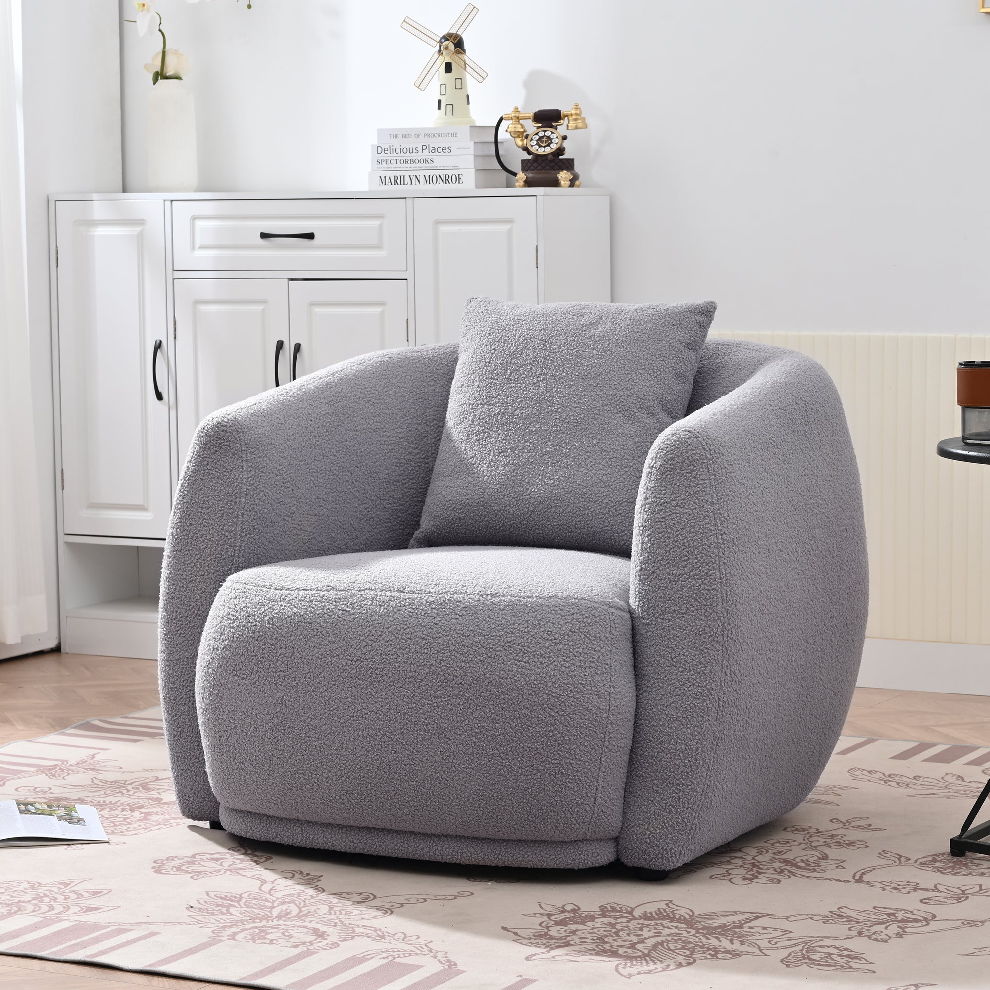 32.6" Polyester Modern Arm Chair and Pillow