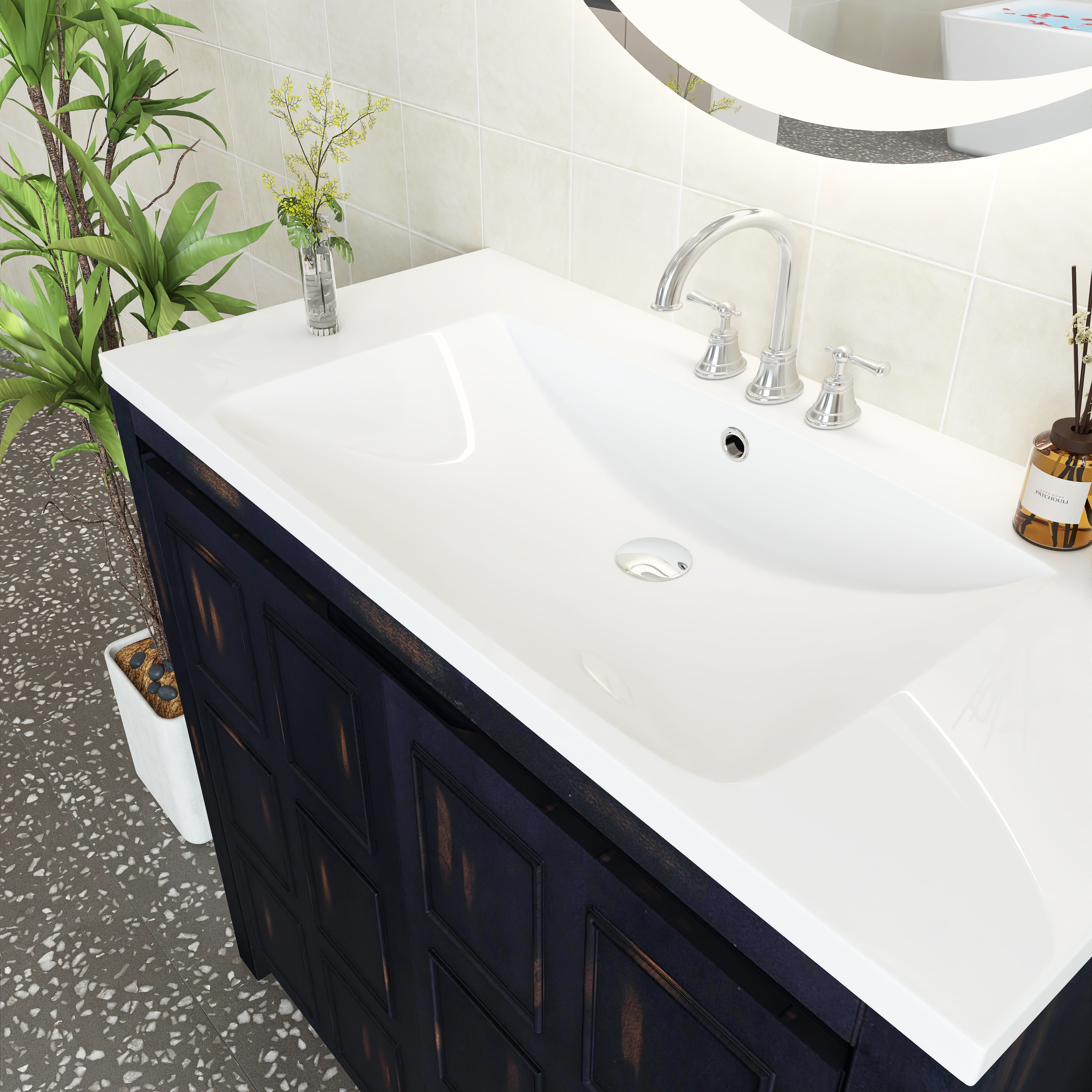 36 inch Freestanding Bath Vanity in Retro Espresso with White Resin Top