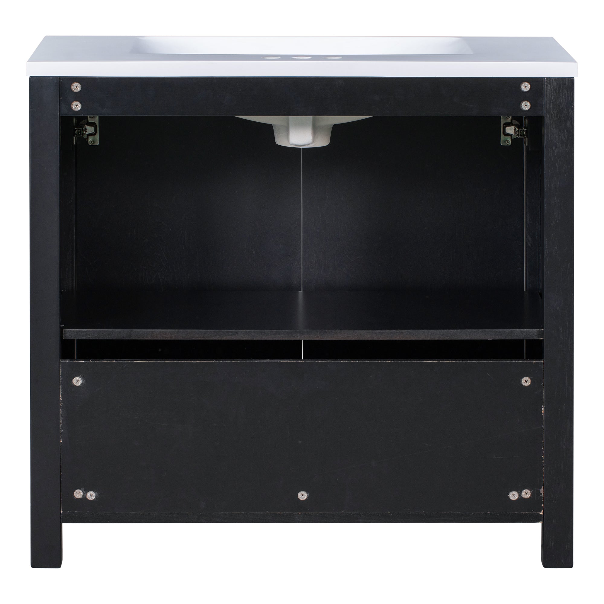36 inch Freestanding Bath Vanity in Retro Espresso with White Resin Top