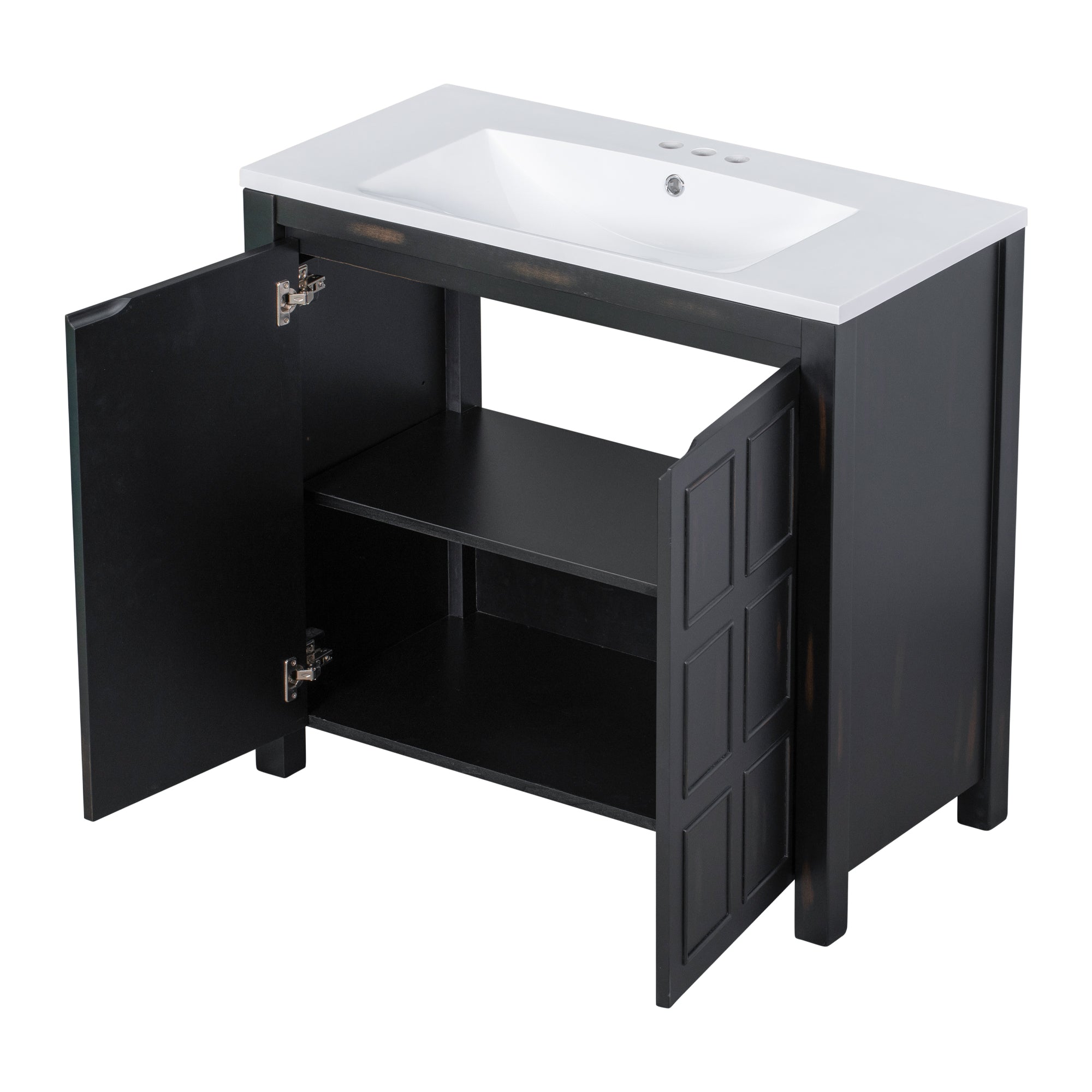 36 inch Freestanding Bath Vanity in Retro Espresso with White Resin Top