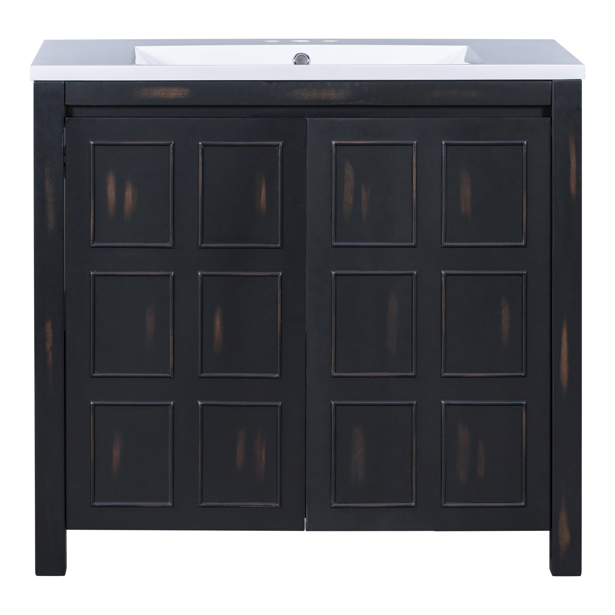 36 inch Freestanding Bath Vanity in Retro Espresso with White Resin Top
