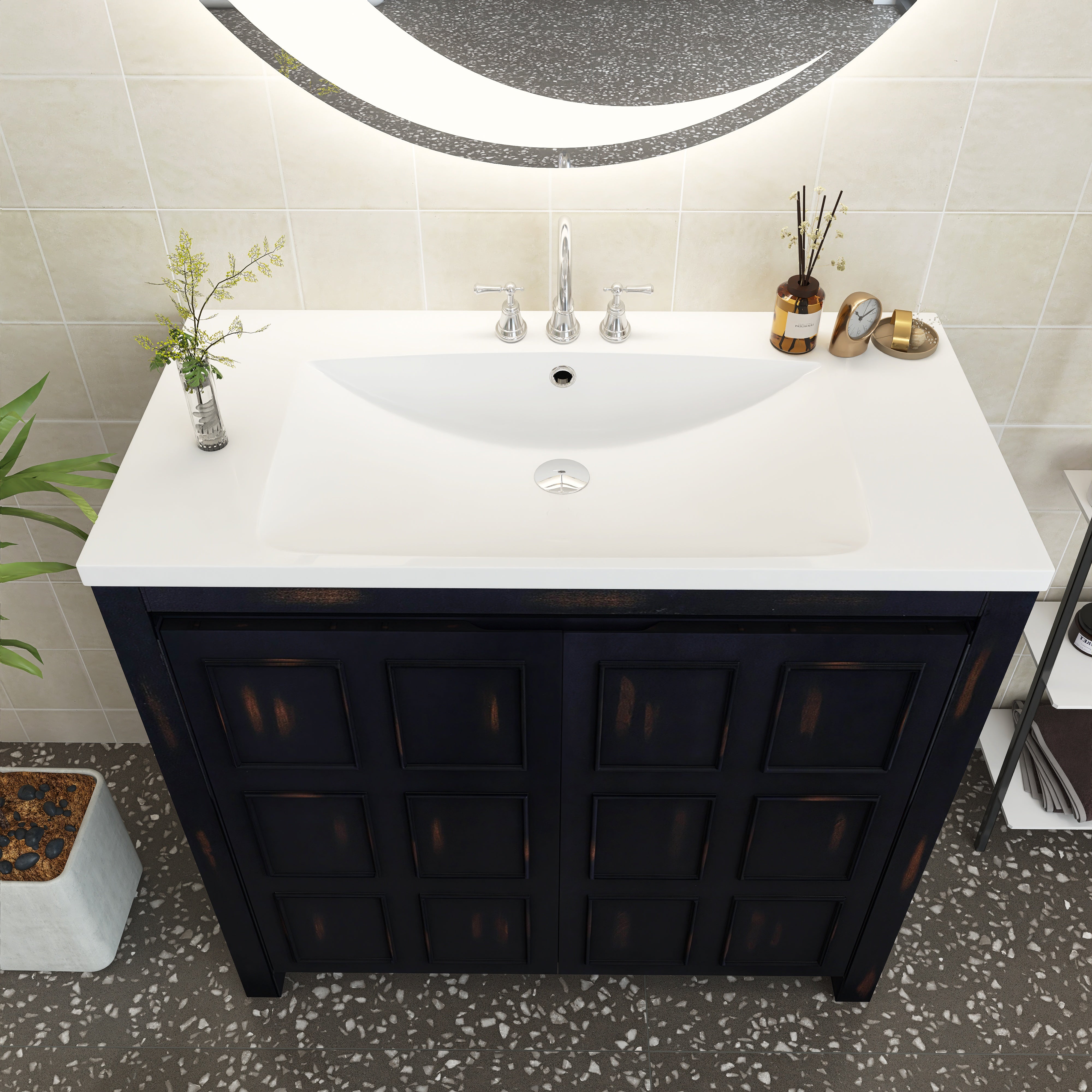 36 inch Freestanding Bath Vanity in Retro Espresso with White Resin Top