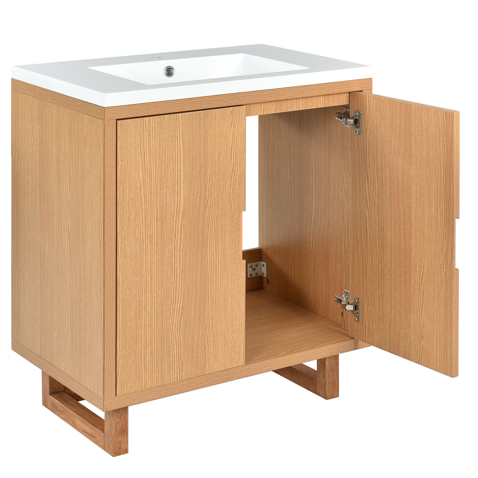 30 inch Solid Wood Freestanding Bathroom Vanity Set with White Integrated Resin Sink