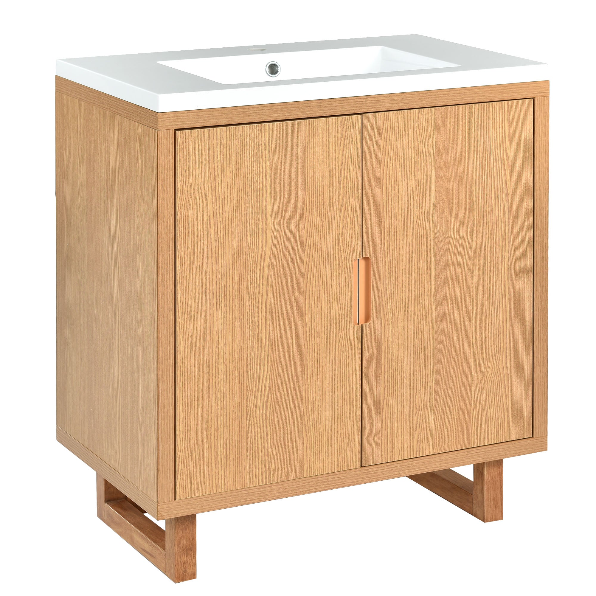 30 inch Solid Wood Freestanding Bathroom Vanity Set with White Integrated Resin Sink