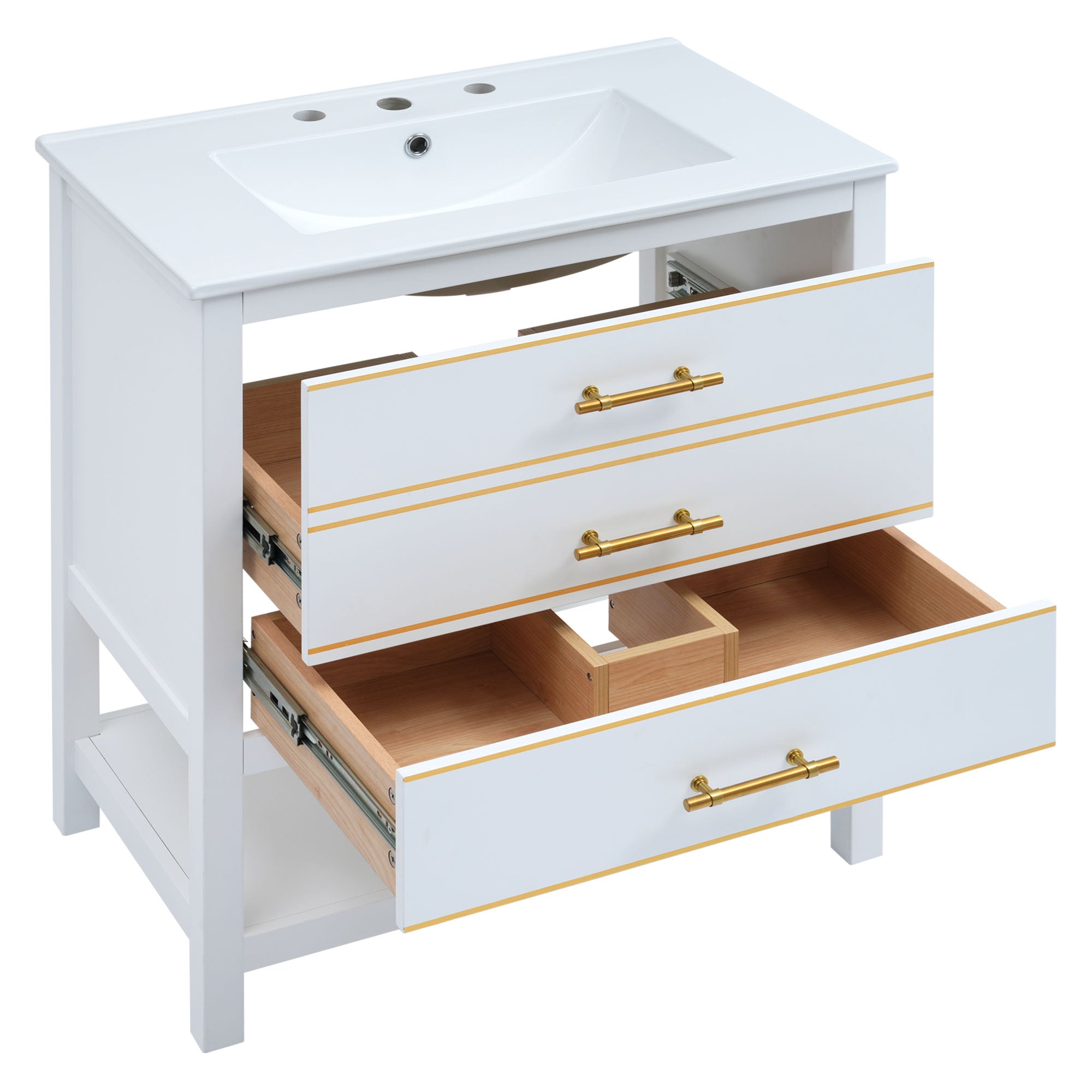 30 inch Freestanding Bathroom Vanity Set with Integrated Ceramic Sink