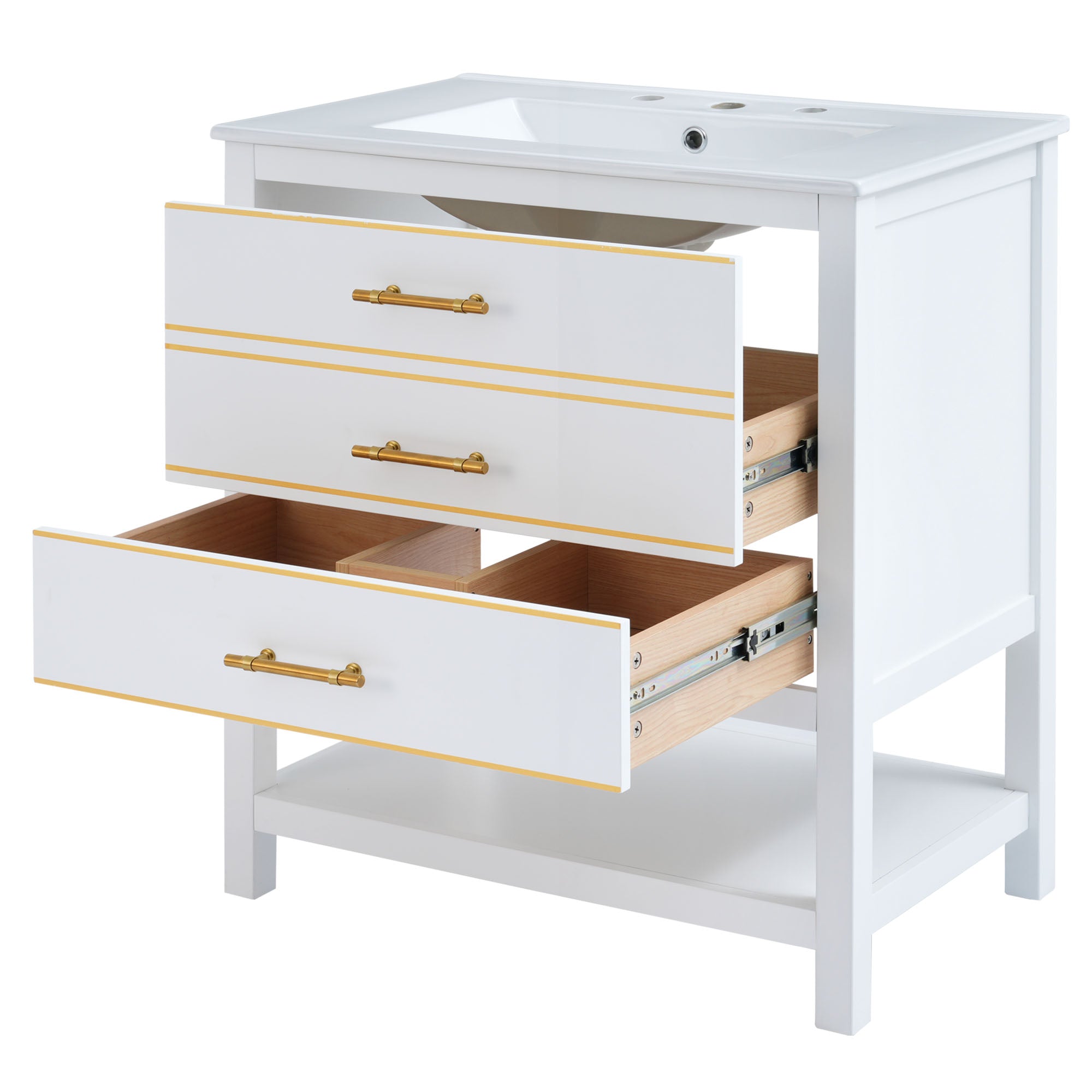 30 inch Freestanding Bathroom Vanity Set with Integrated Ceramic Sink