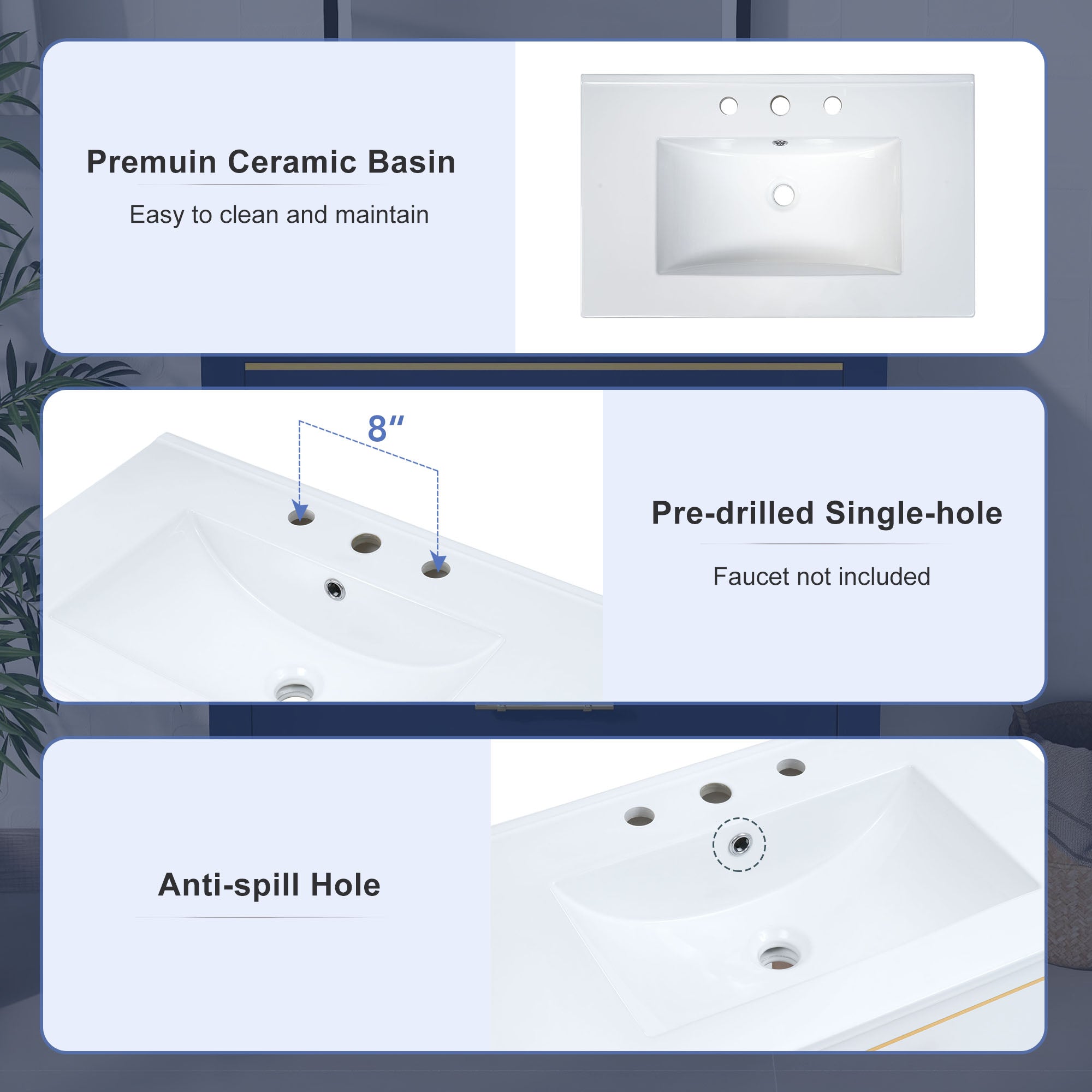 30 inch Freestanding Bathroom Vanity Set with Integrated Ceramic Sink