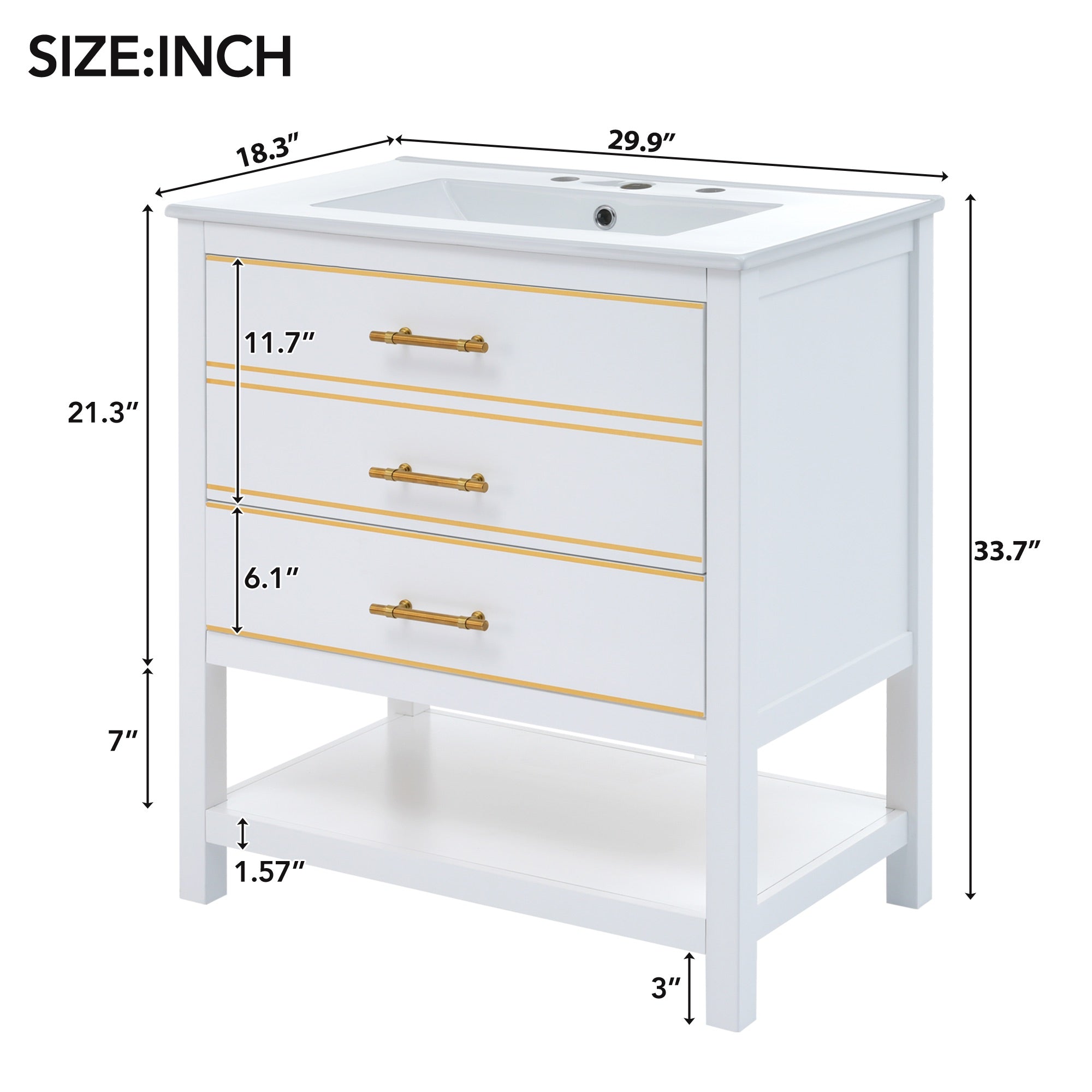30 inch Freestanding Bathroom Vanity Set with Integrated Ceramic Sink