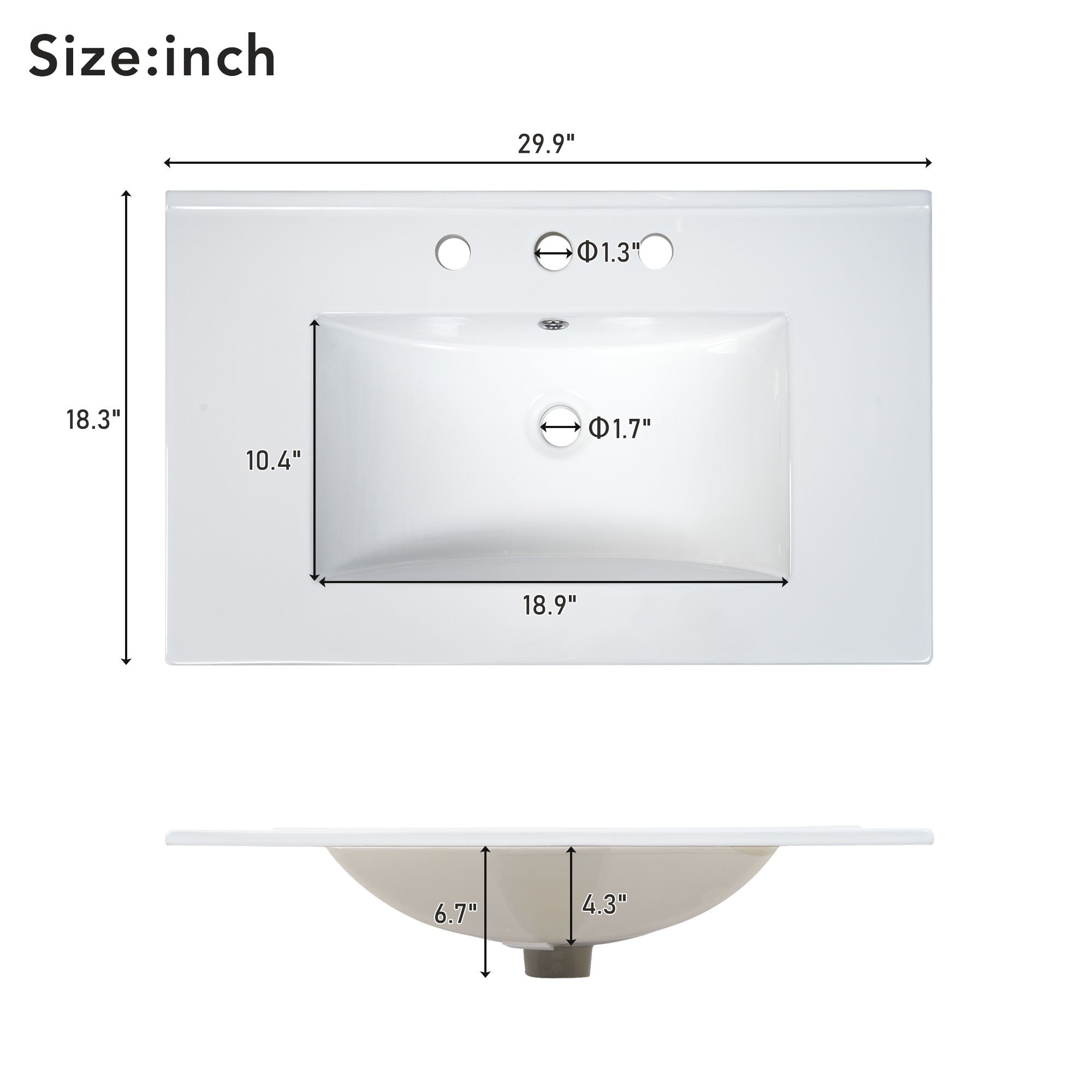 30 inch Freestanding Bathroom Vanity Set with Integrated Ceramic Sink