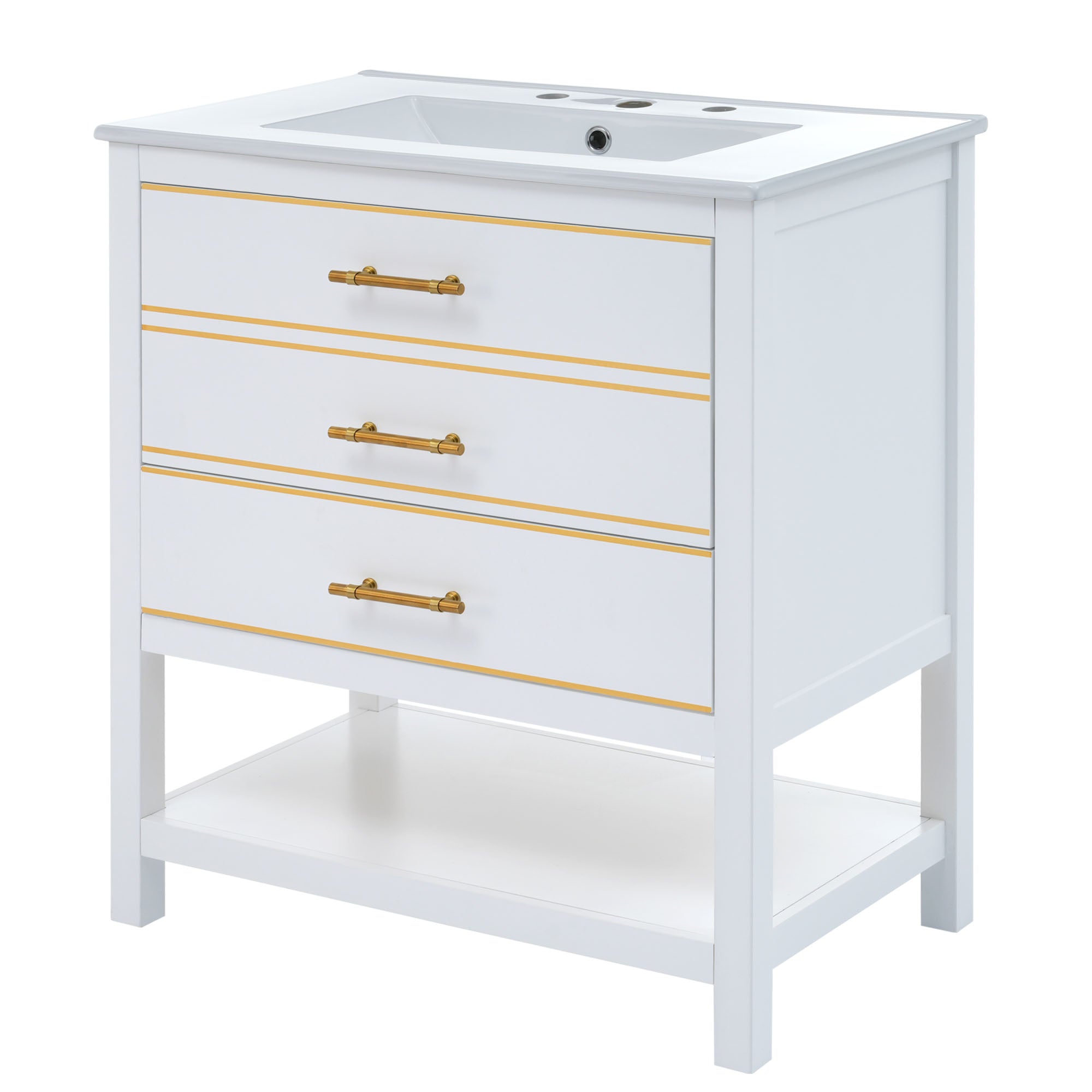 30 inch Freestanding Bathroom Vanity Set with Integrated Ceramic Sink