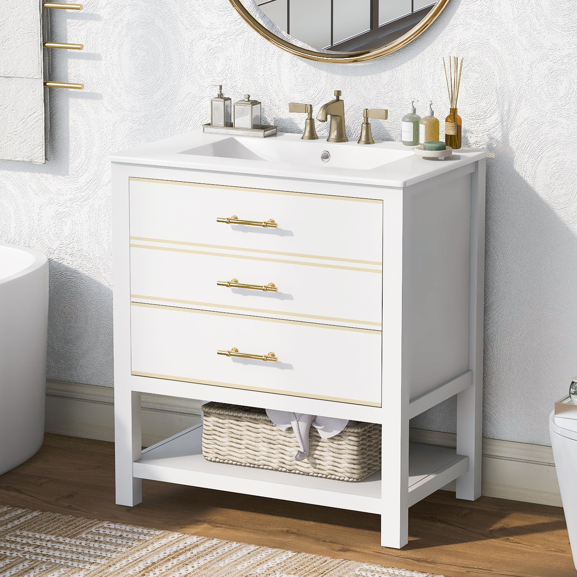 30 inch Freestanding Bathroom Vanity Set with Integrated Ceramic Sink