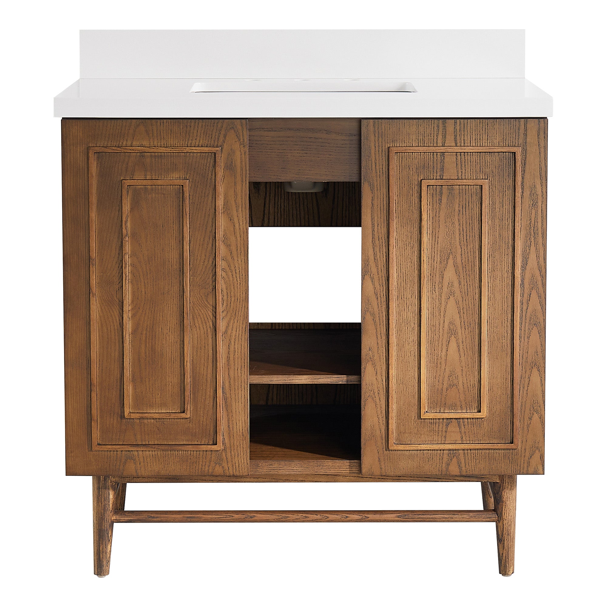 36 inch Solid Wood Freestanding Bathroom Vanity in Brown with Ceramic Sink with Drain