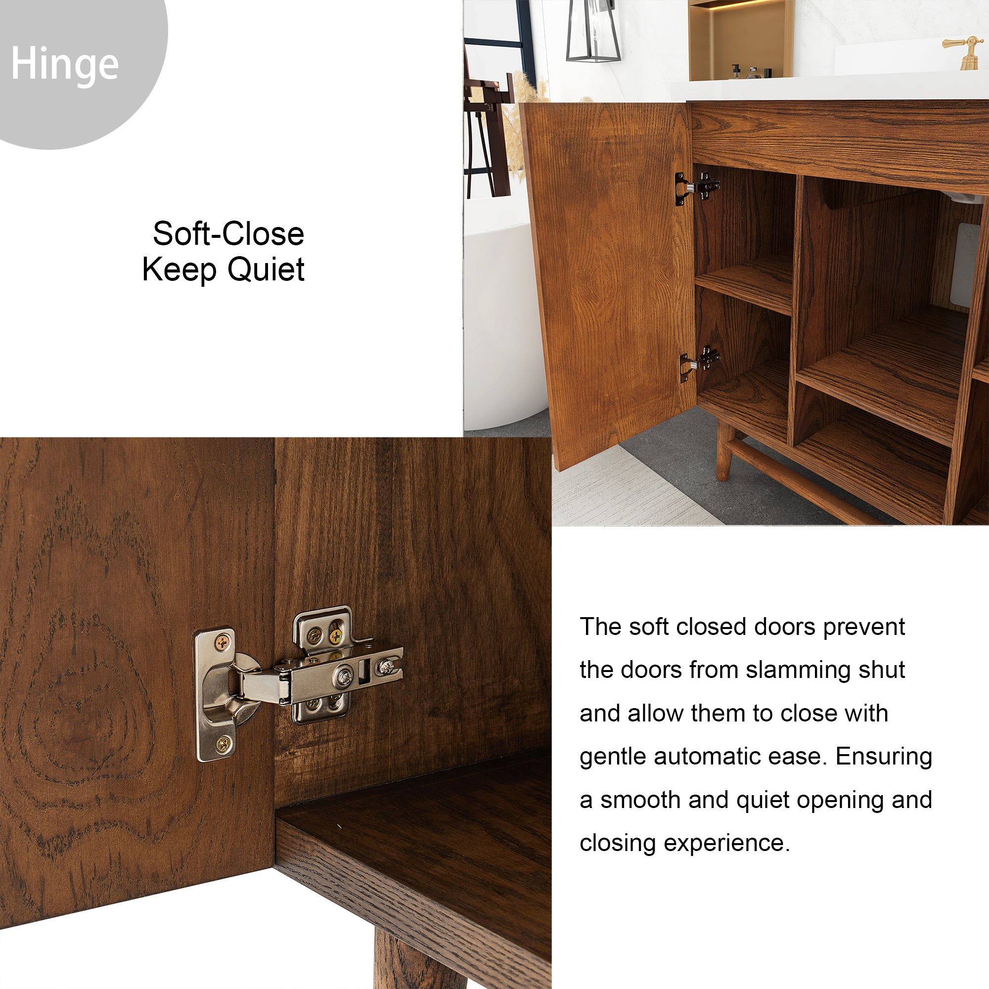 36 inch Solid Wood Freestanding Bathroom Vanity in Brown with Ceramic Sink with Drain