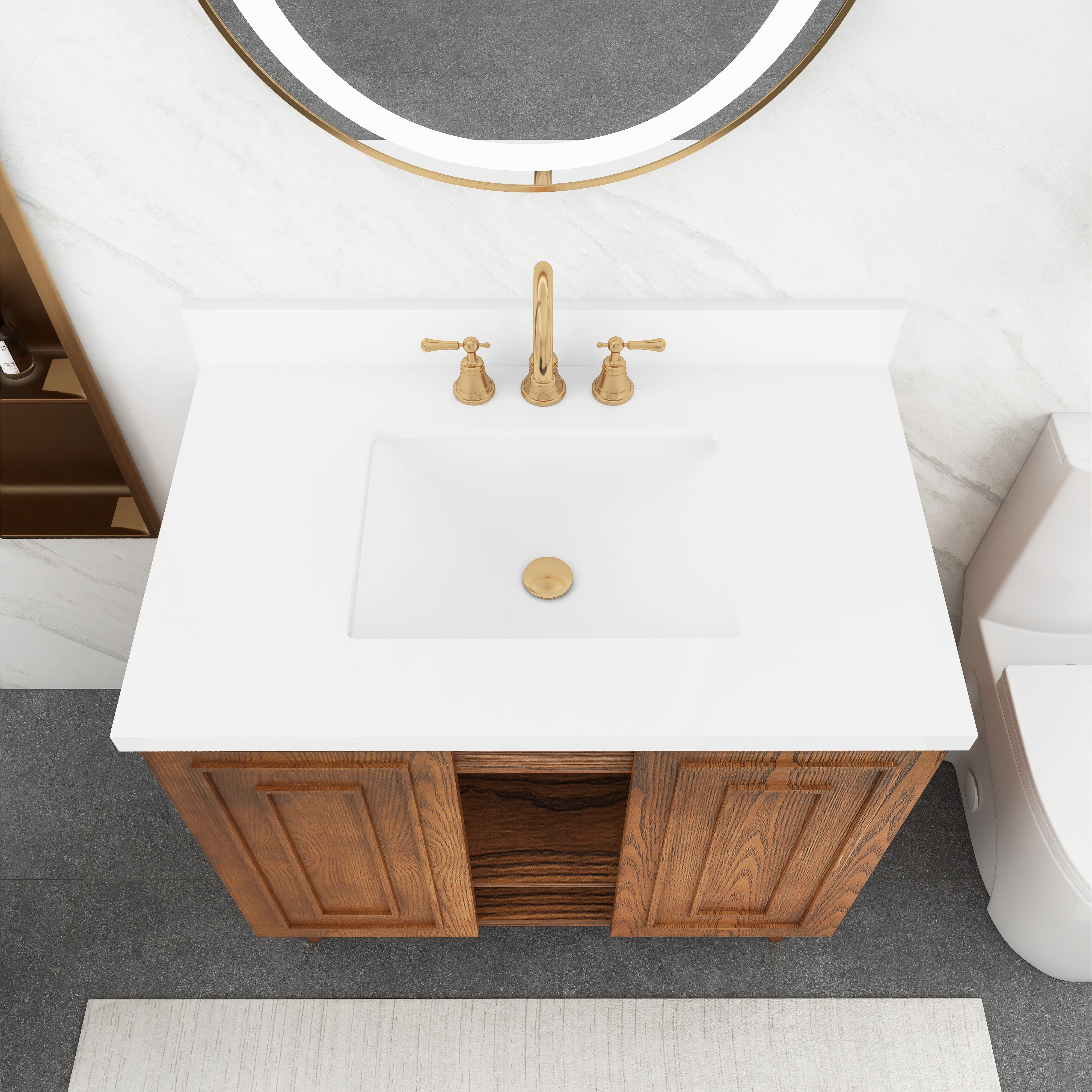 36 inch Solid Wood Freestanding Bathroom Vanity in Brown with Ceramic Sink with Drain