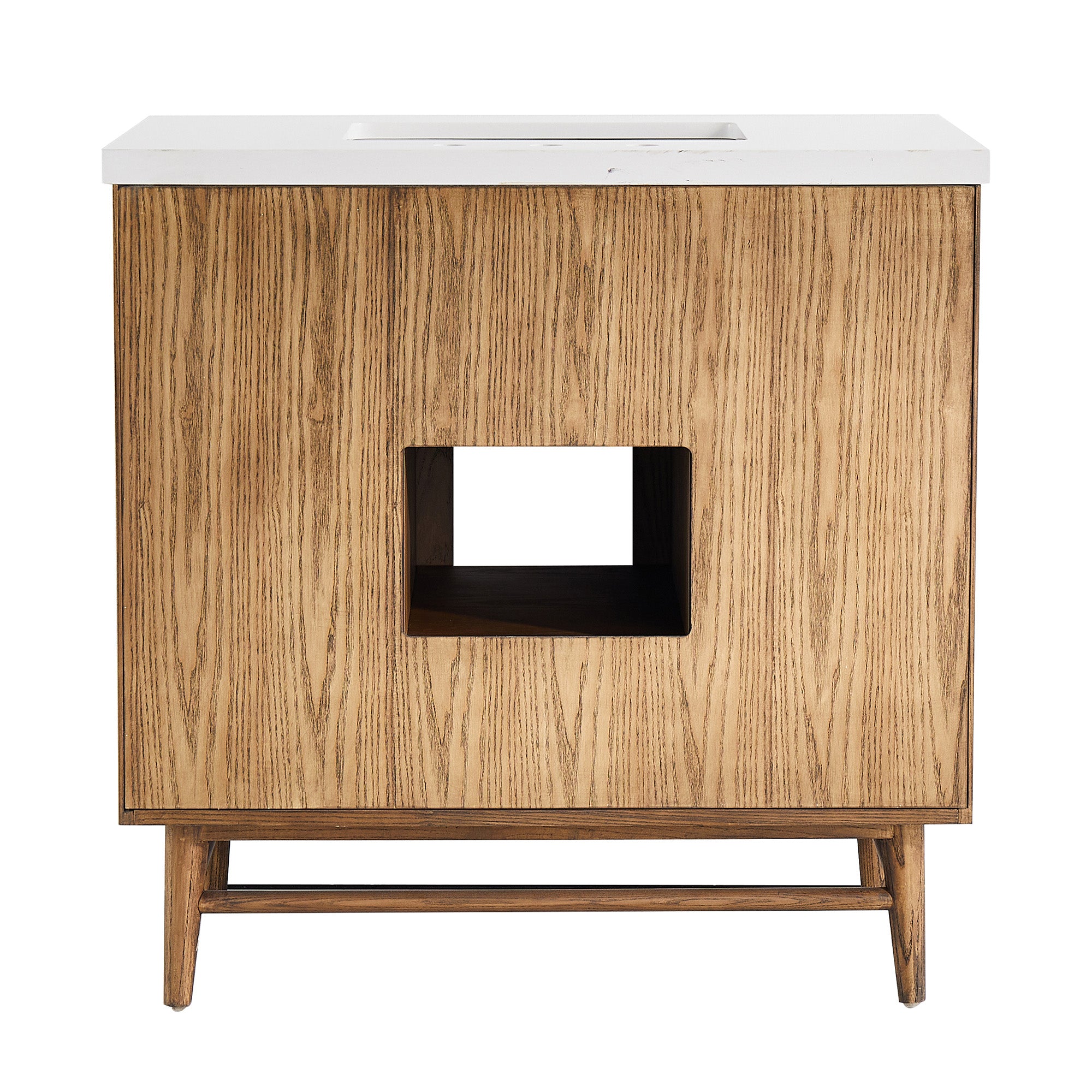 36 inch Solid Wood Freestanding Bathroom Vanity in Brown with Ceramic Sink with Drain