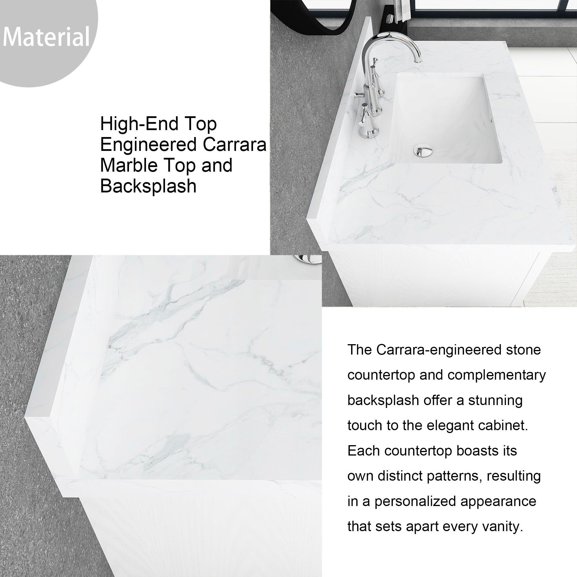 36 inch Solid Wood Freestanding Bathroom Vanity in White with Ceramic Sink with Drain