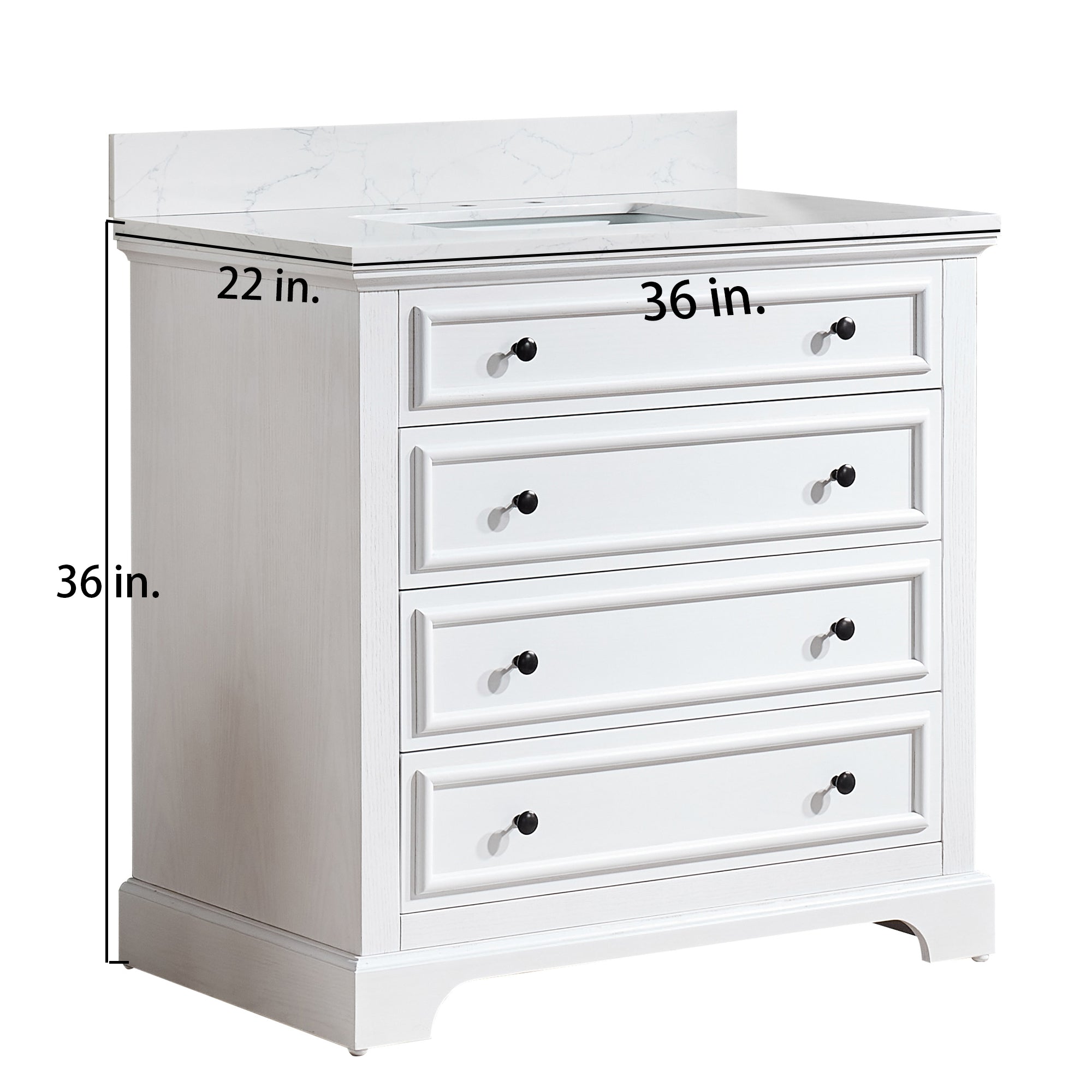 36 inch Solid Wood Freestanding Bathroom Vanity in White with Ceramic Sink with Drain
