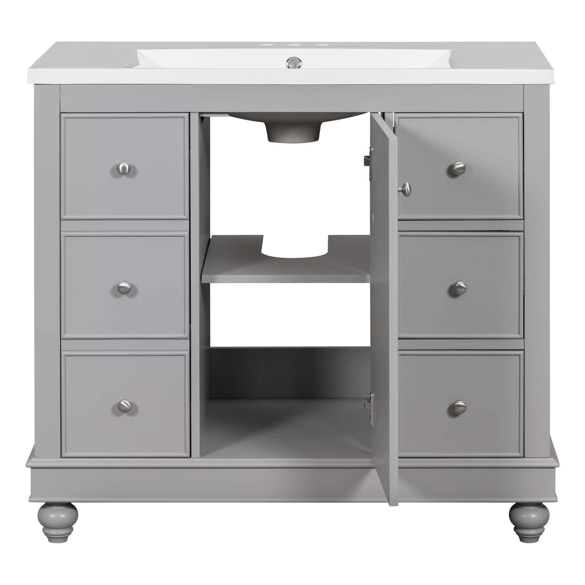36 Inch Solid Wood Frame Freestanding Bathroom Vanity Set with Adjustable Shelf