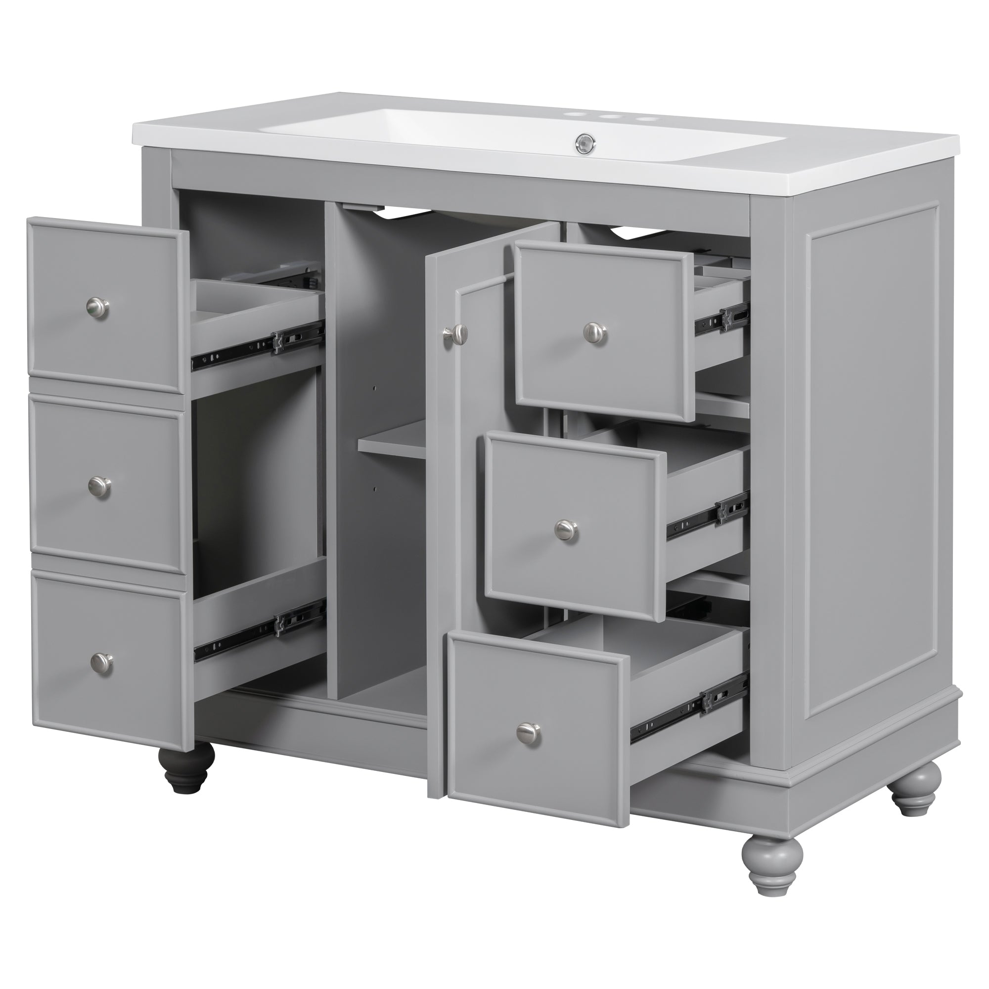 36 Inch Solid Wood Frame Freestanding Bathroom Vanity Set with Adjustable Shelf
