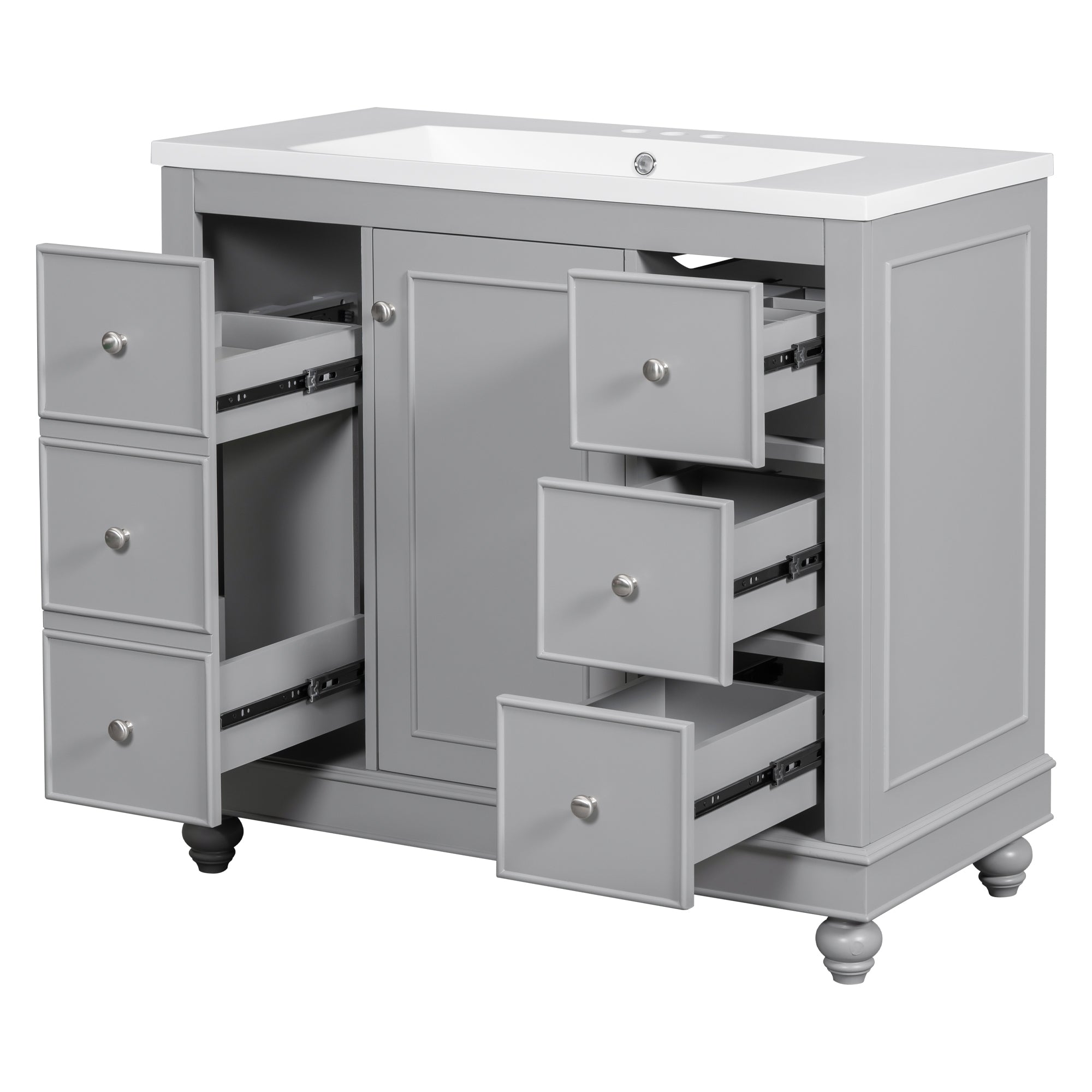 36 Inch Solid Wood Frame Freestanding Bathroom Vanity Set with Adjustable Shelf