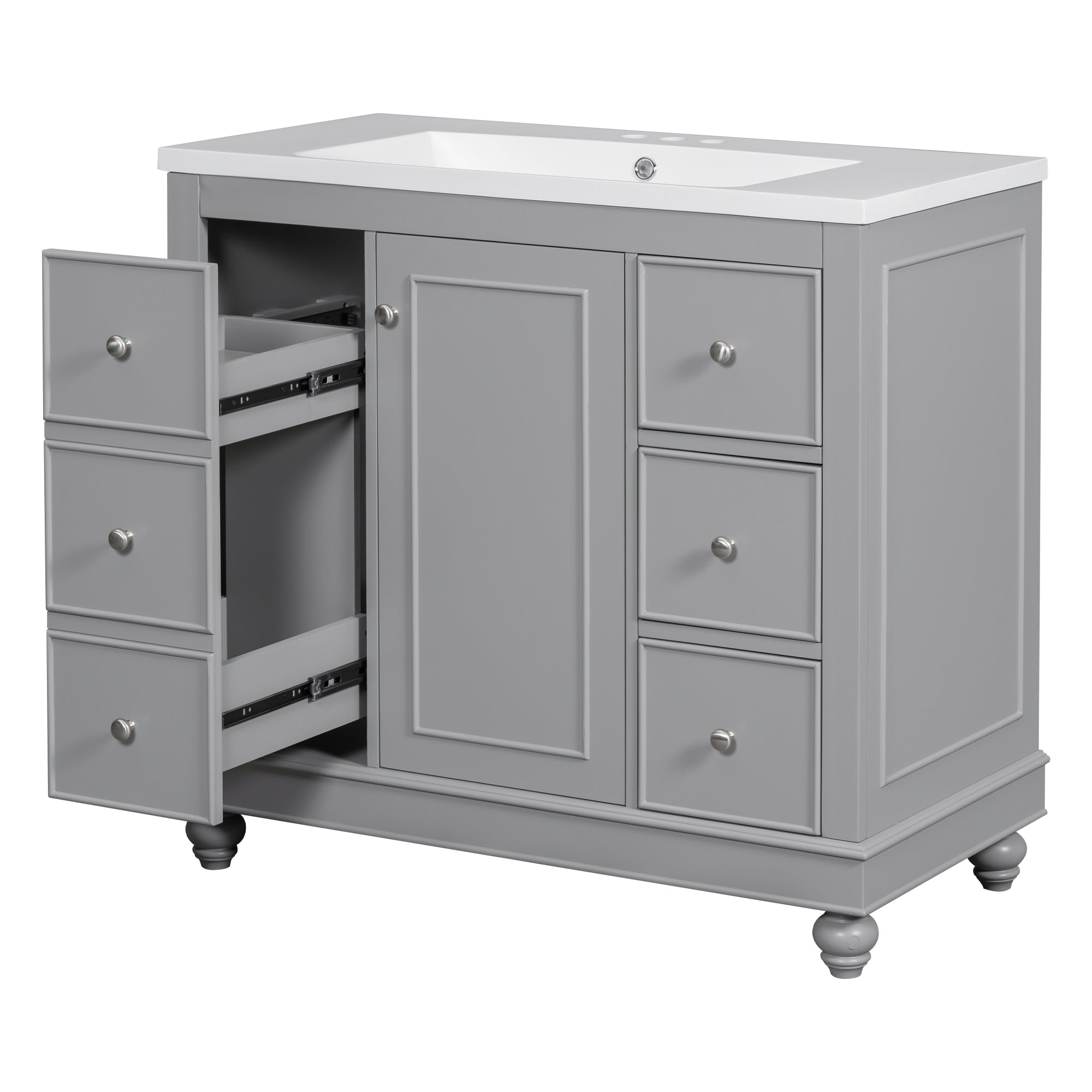 36 Inch Solid Wood Frame Freestanding Bathroom Vanity Set with Adjustable Shelf