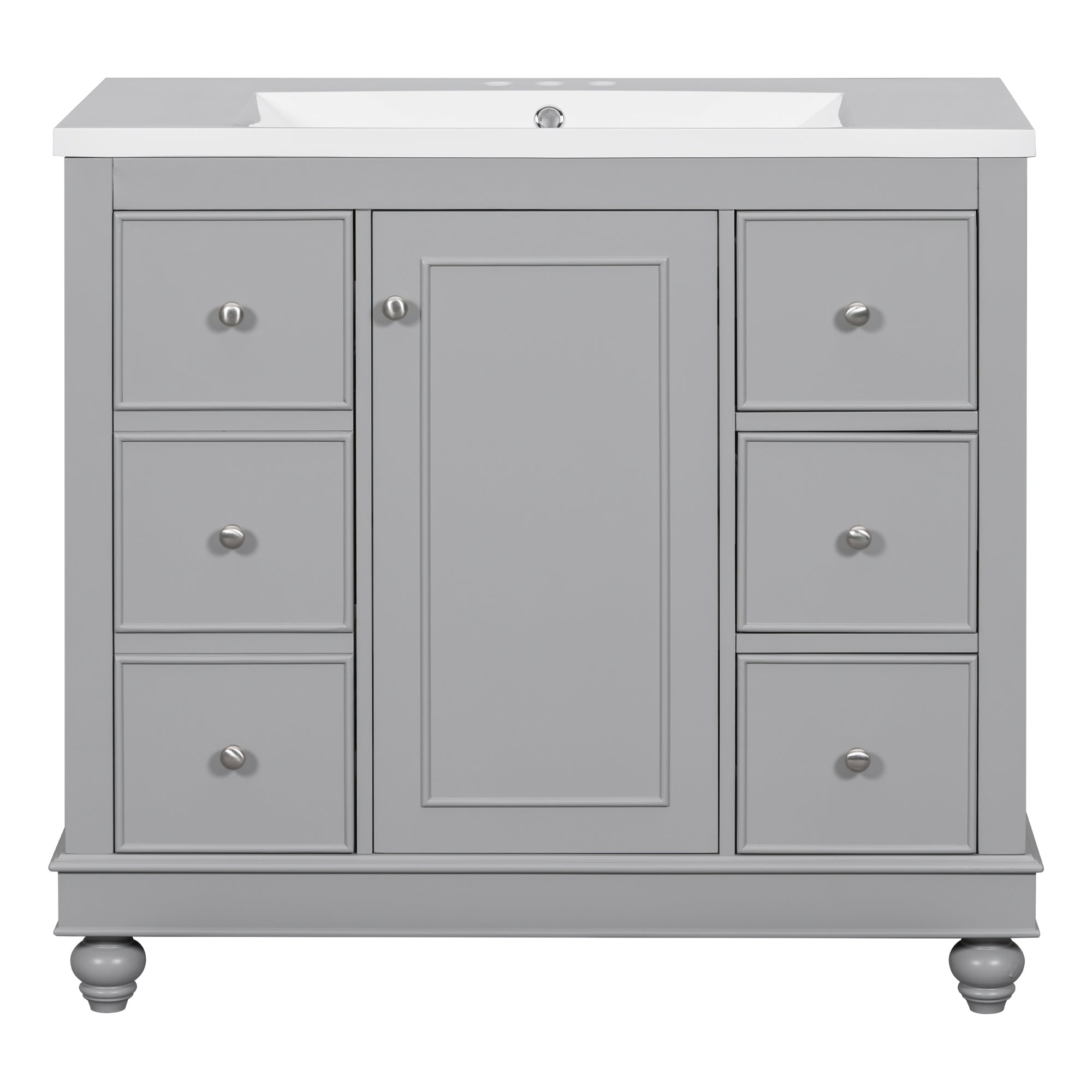 36 Inch Solid Wood Frame Freestanding Bathroom Vanity Set with Adjustable Shelf
