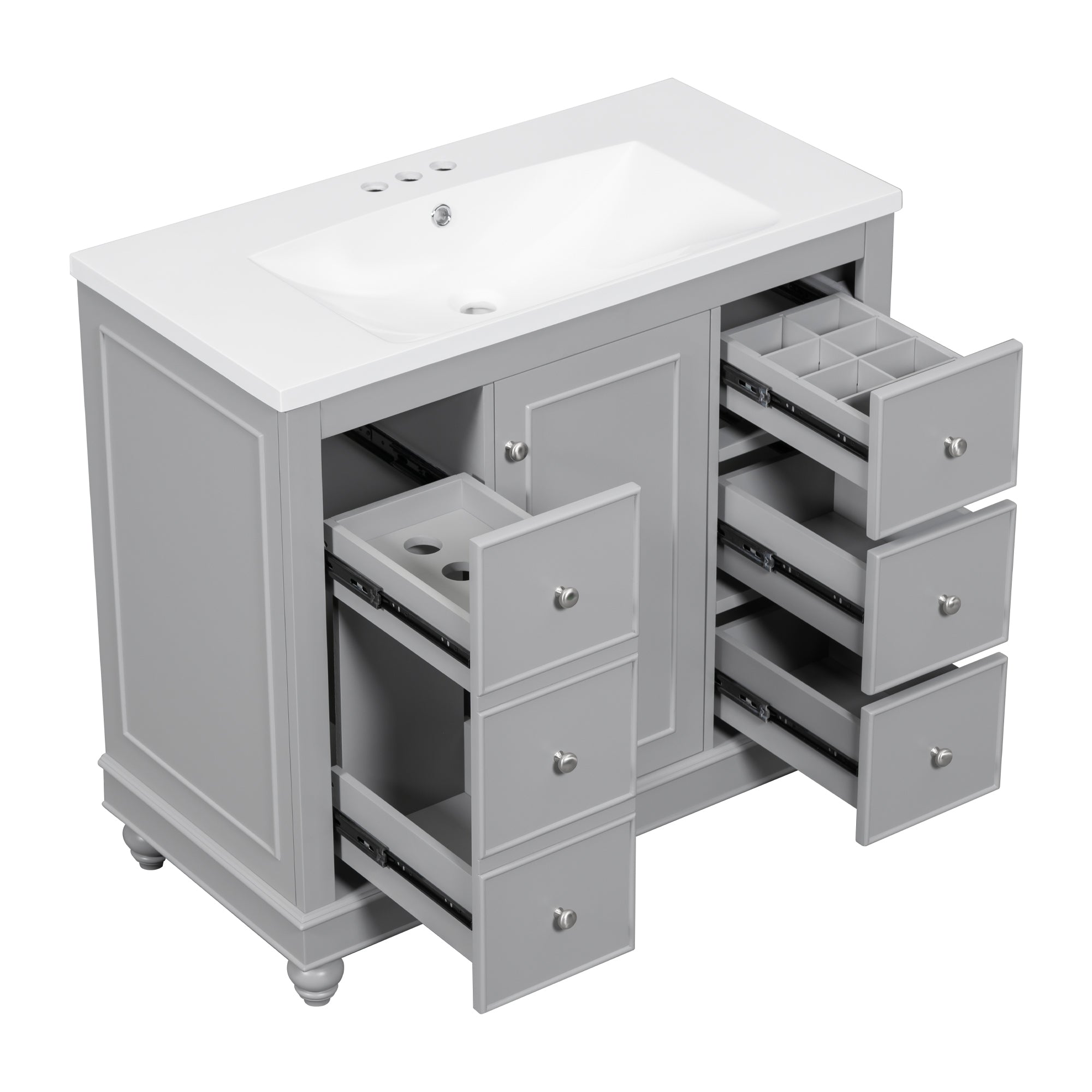 36 Inch Solid Wood Frame Freestanding Bathroom Vanity Set with Adjustable Shelf