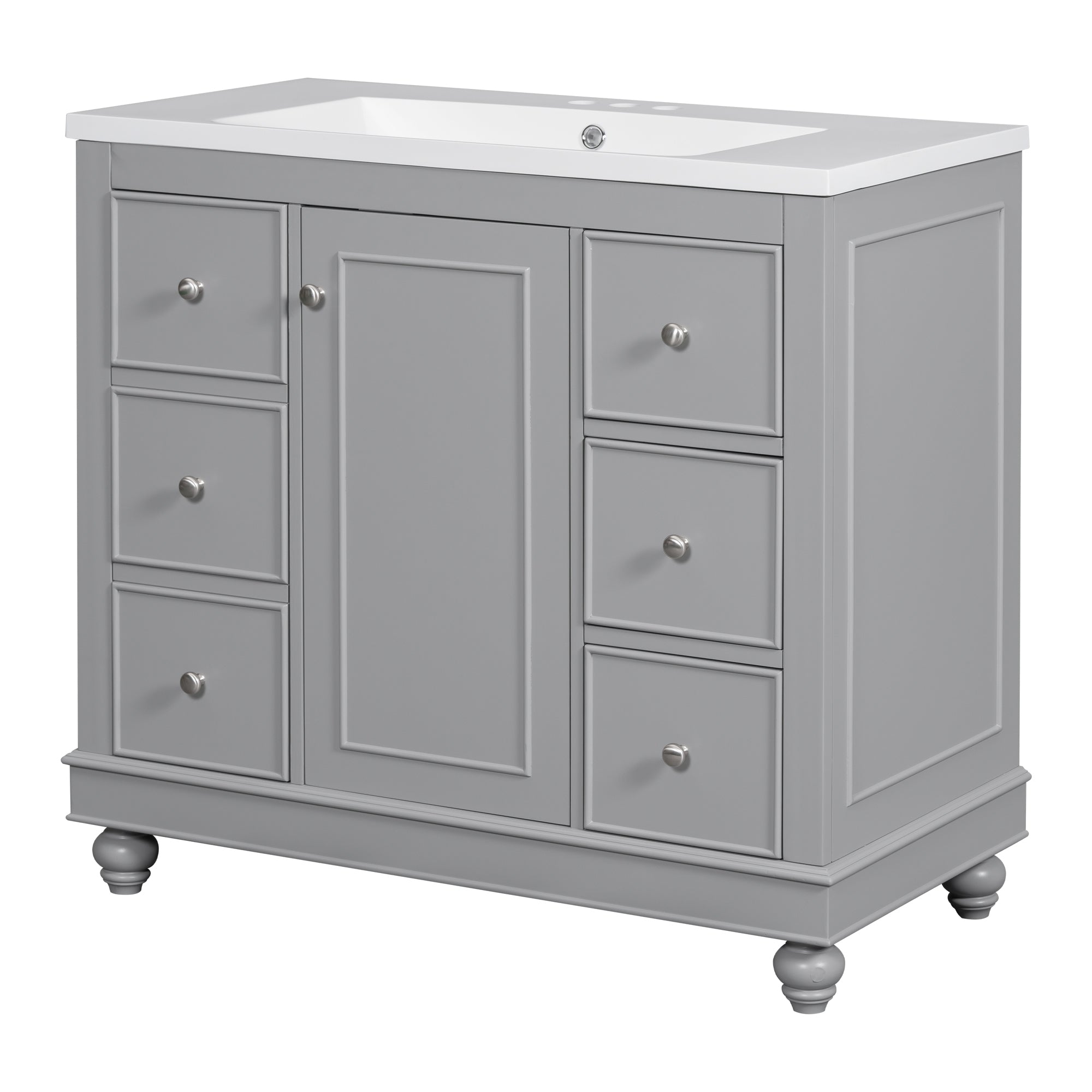36 Inch Solid Wood Frame Freestanding Bathroom Vanity Set with Adjustable Shelf
